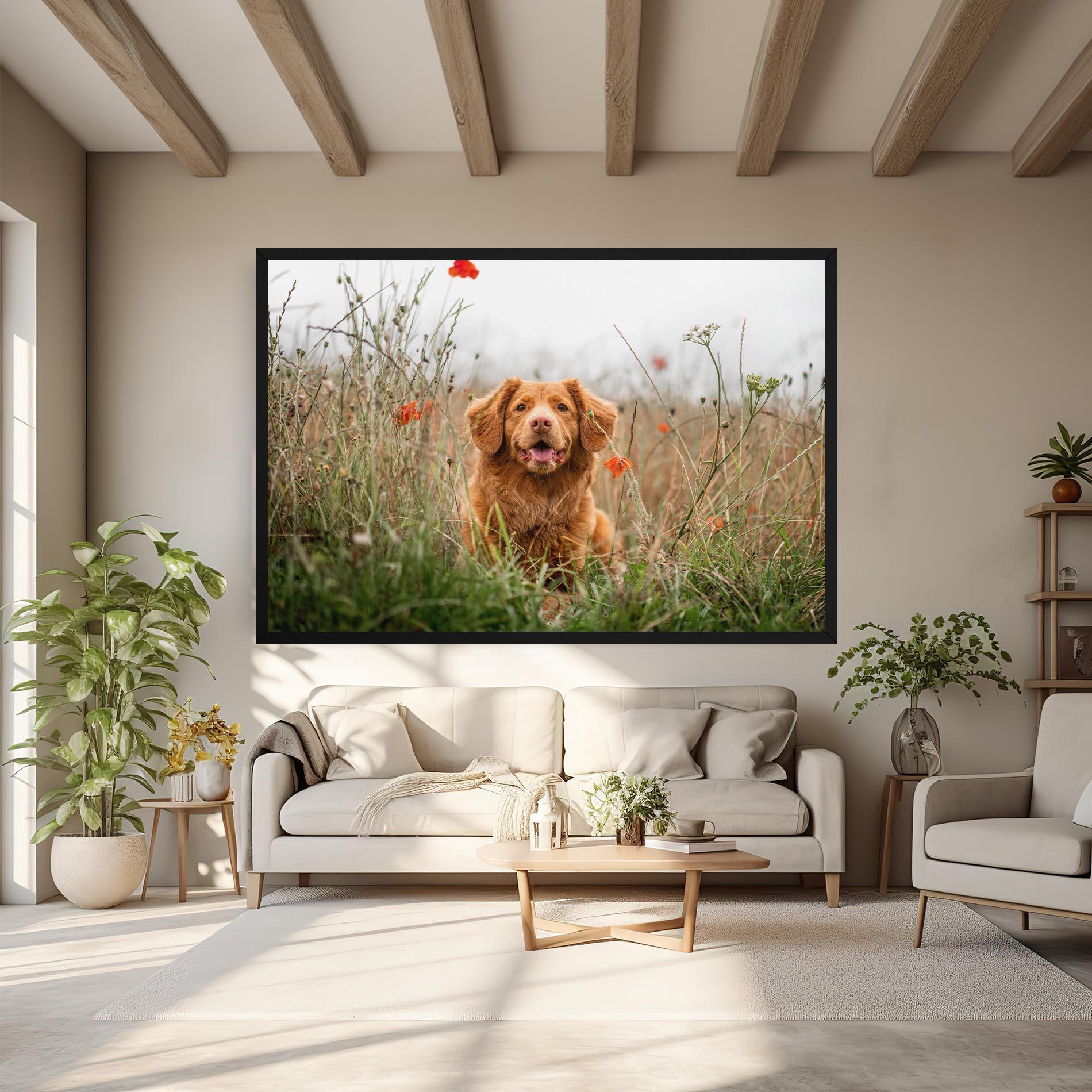 Vászonkép Red Flowers Dog mockup 6