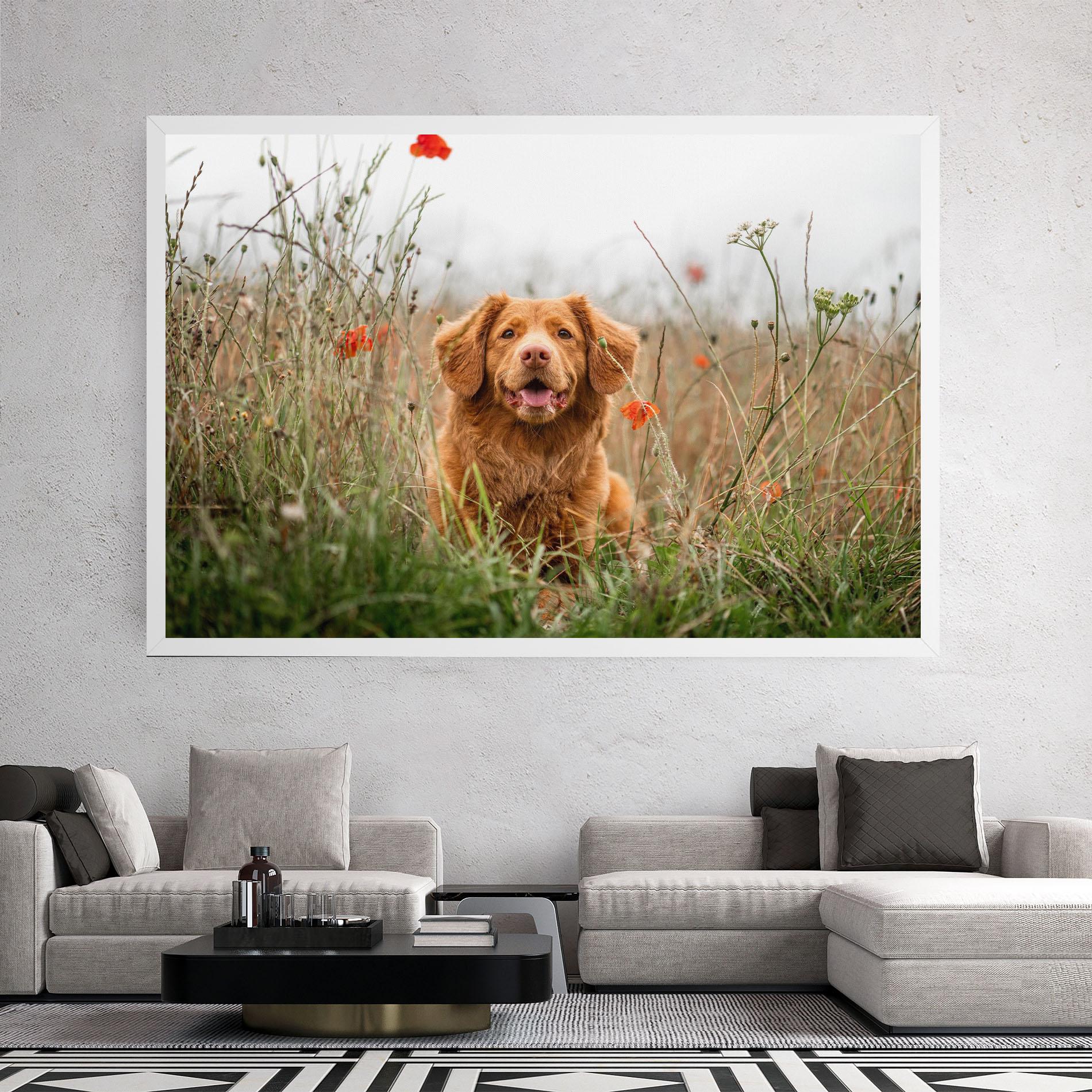 Vászonkép Red Flowers Dog mockup 2