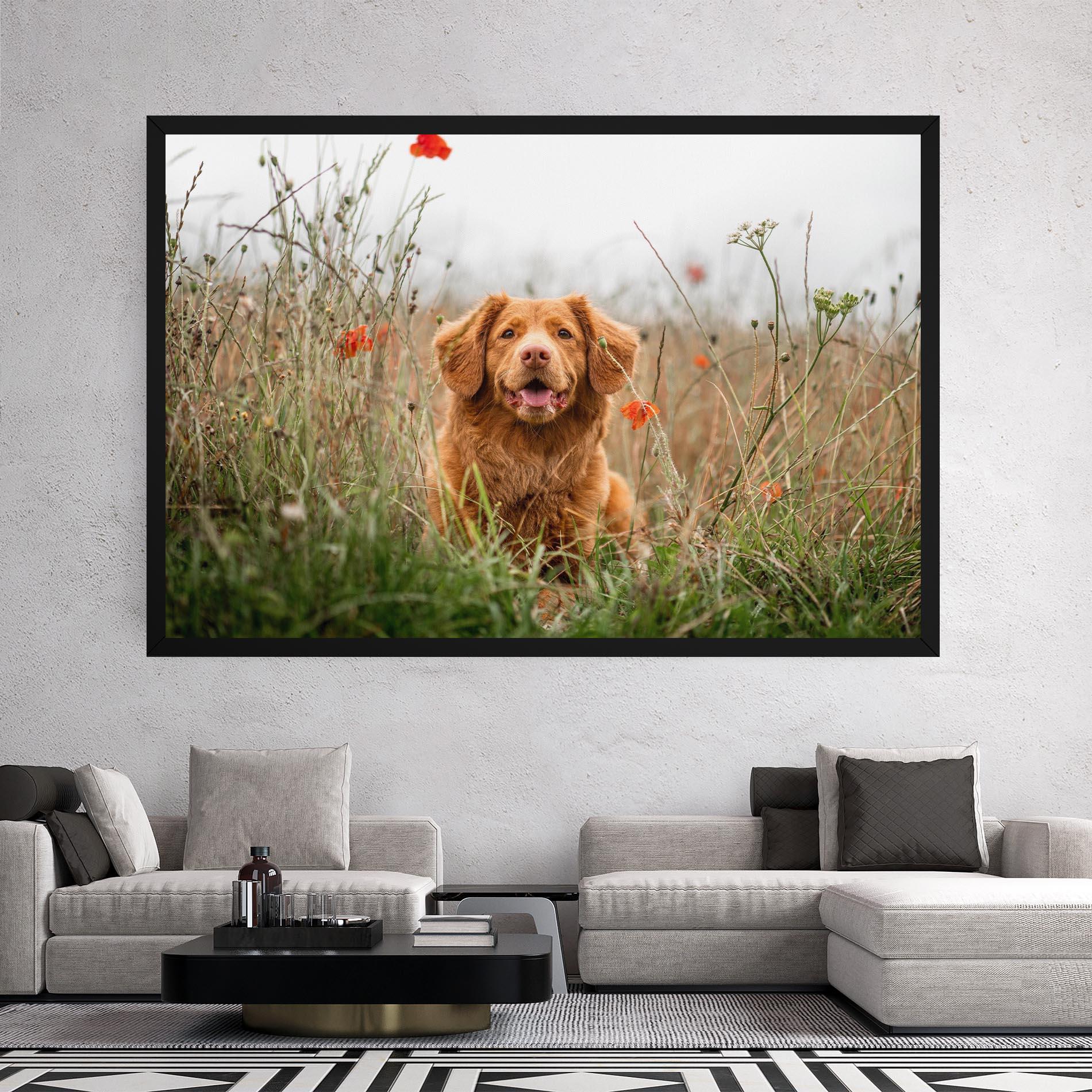 Vászonkép Red Flowers Dog mockup 2