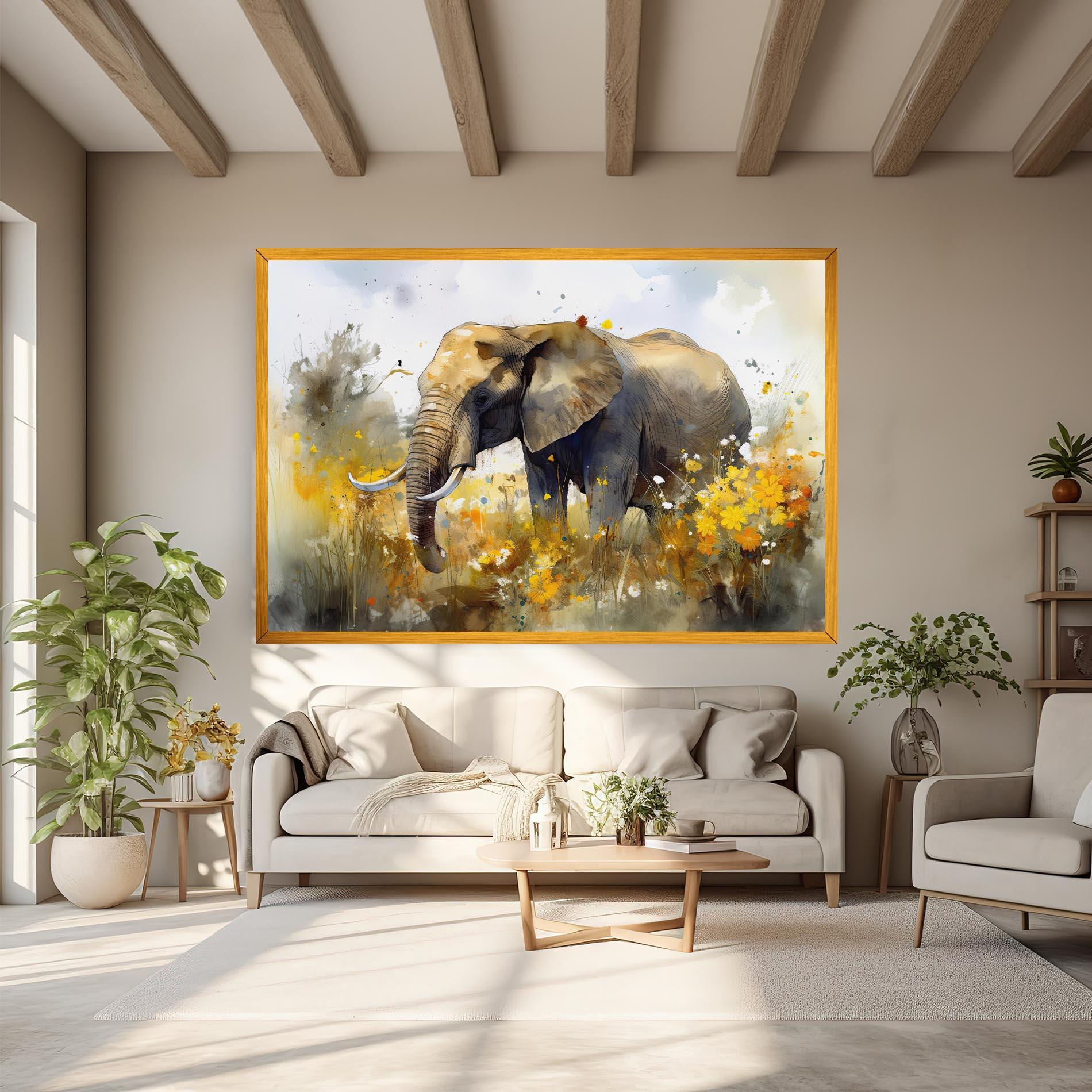 Vászonkép Yellow Flowers Elephant mockup 6