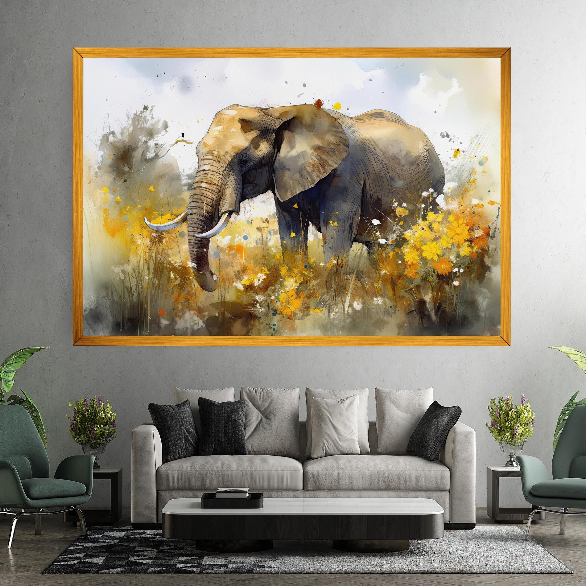 Vászonkép Yellow Flowers Elephant mockup 7