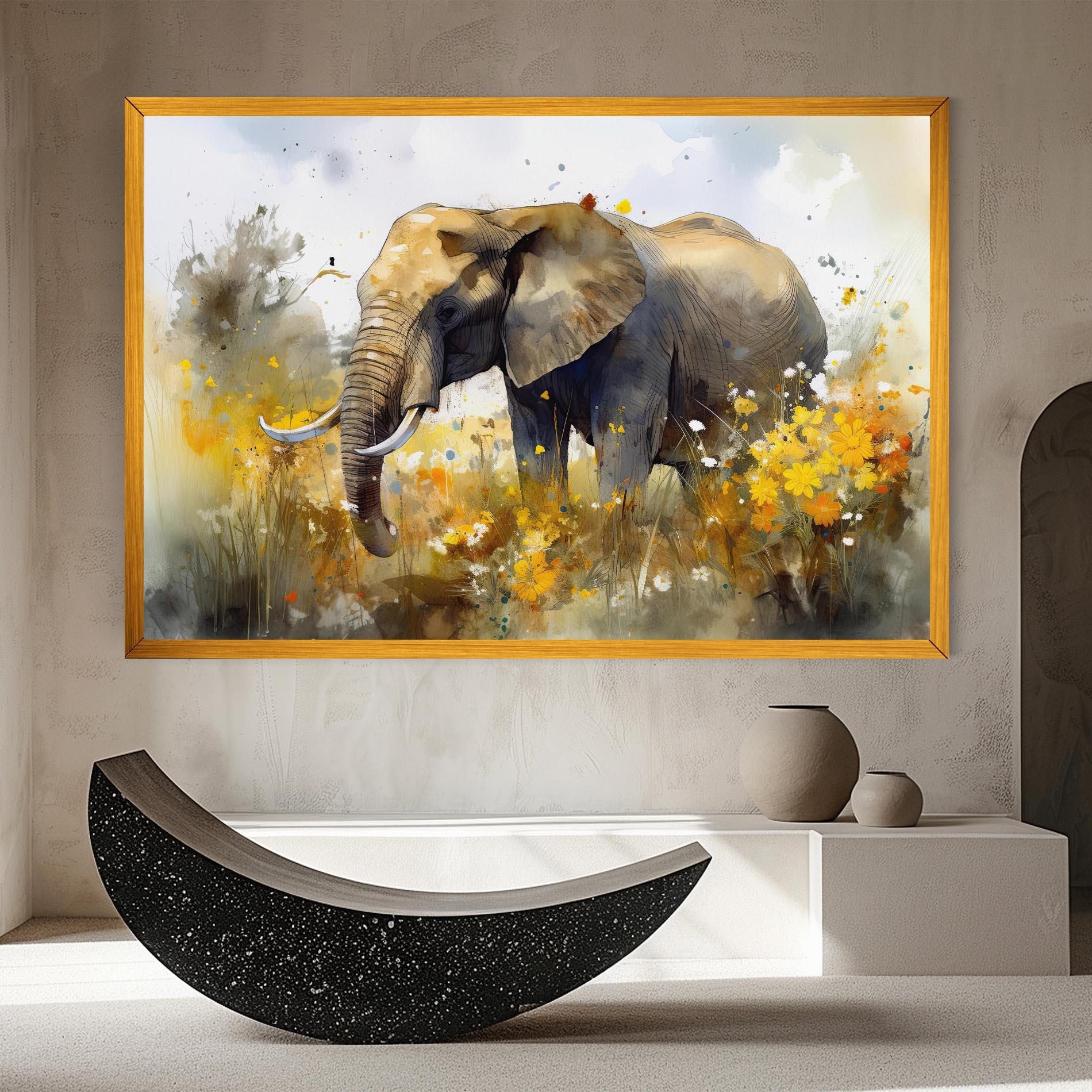 Vászonkép Yellow Flowers Elephant mockup 8