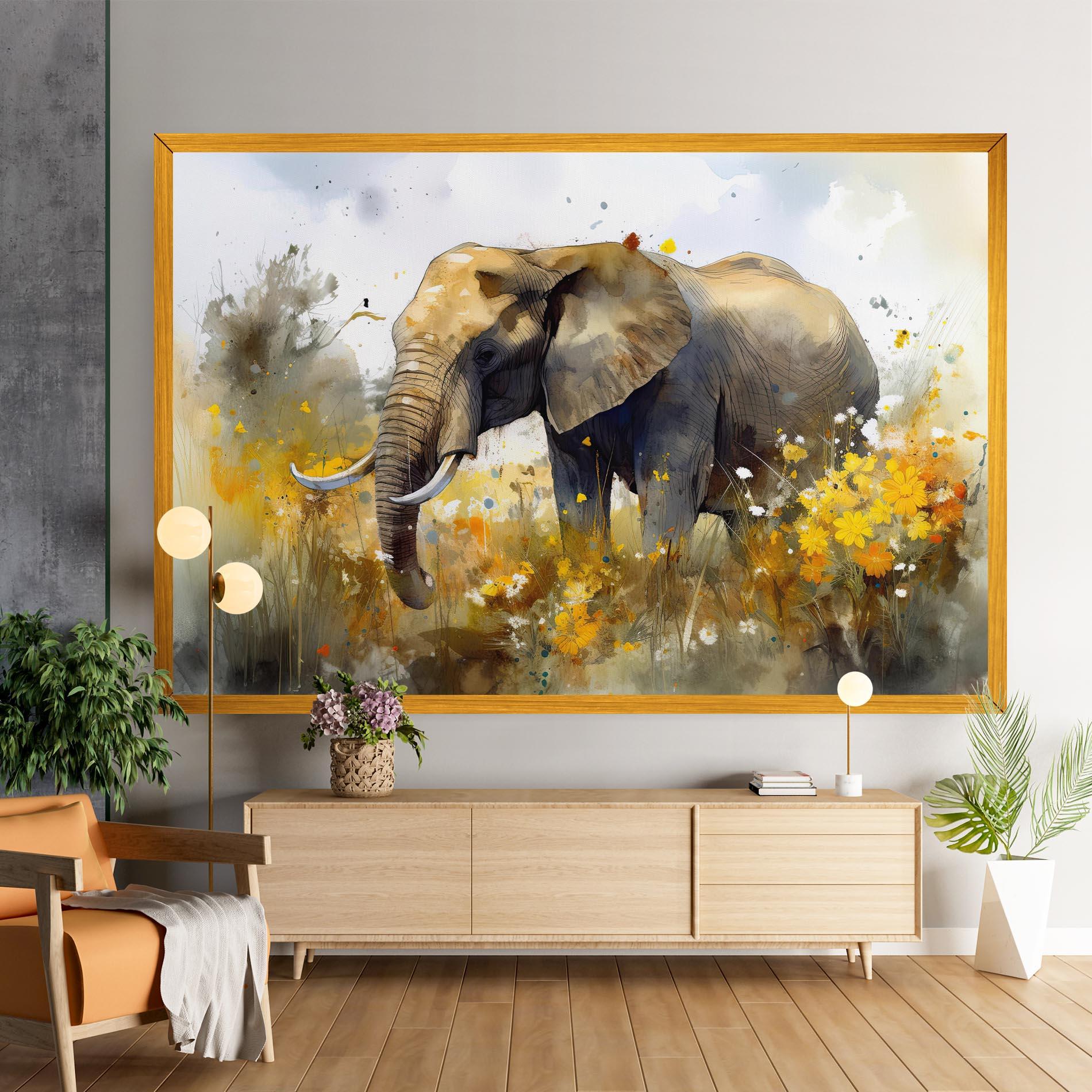 Vászonkép Yellow Flowers Elephant mockup 9