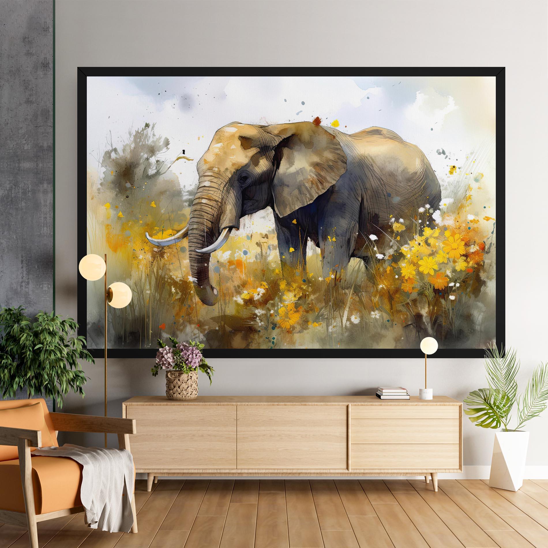 Vászonkép Yellow Flowers Elephant mockup 9
