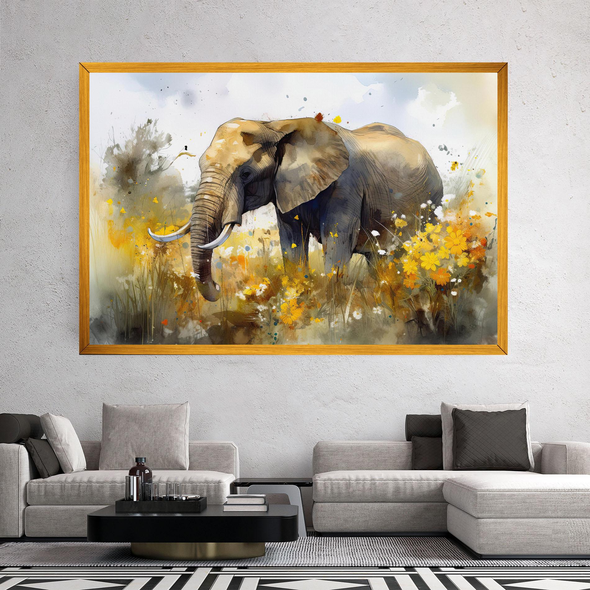 Vászonkép Yellow Flowers Elephant mockup 2