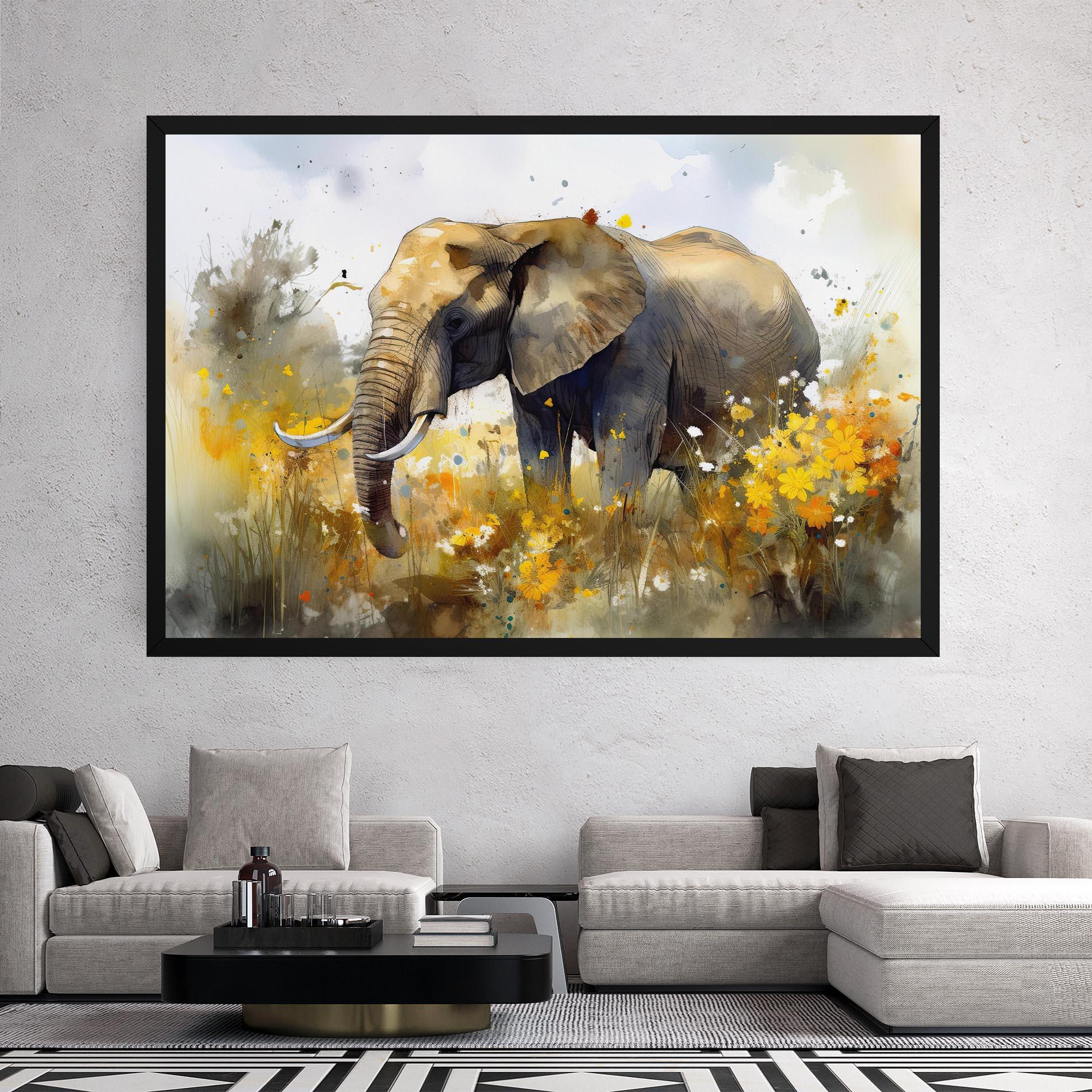 Vászonkép Yellow Flowers Elephant mockup 2