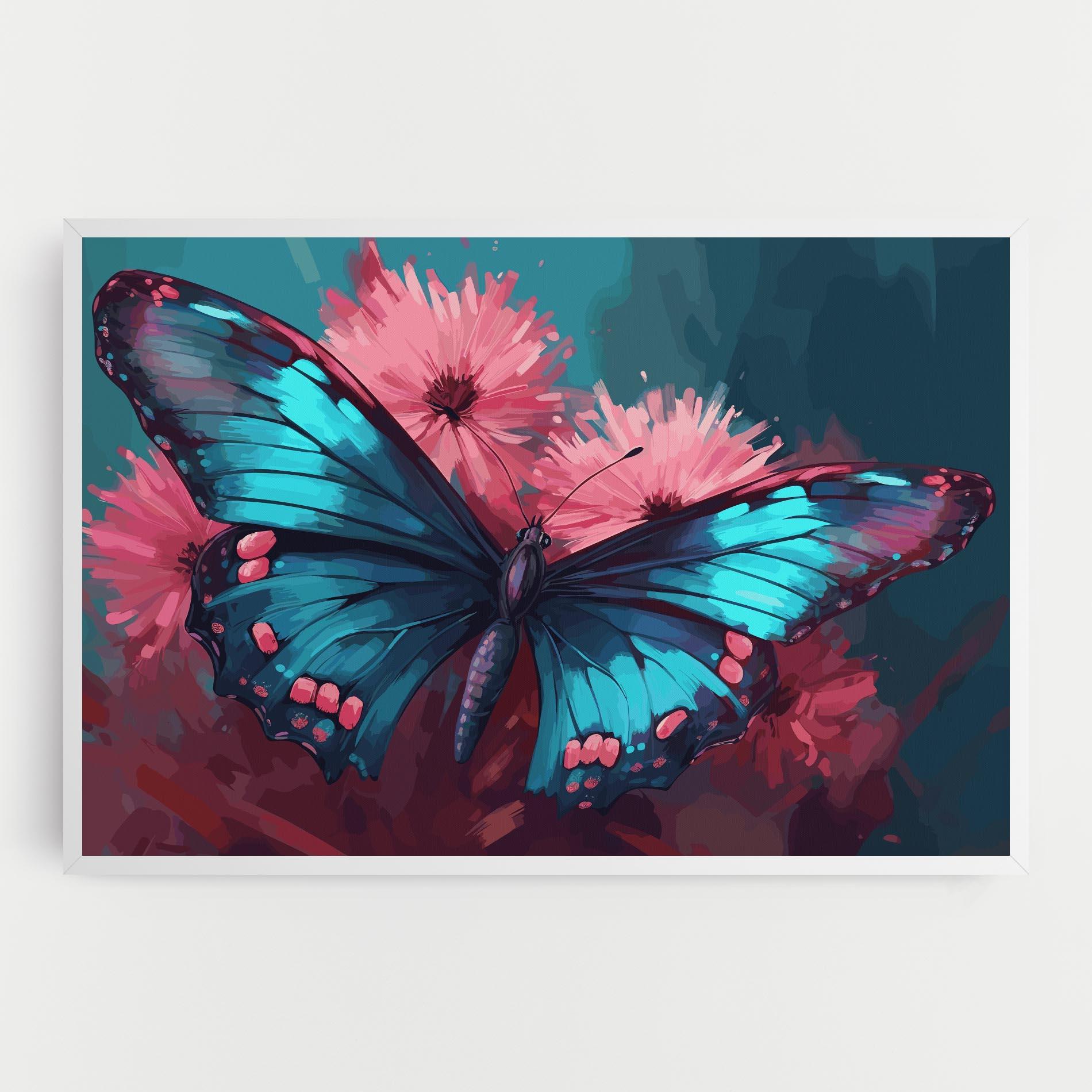Vászonkép Blue Butterfly On Pink mockup 0