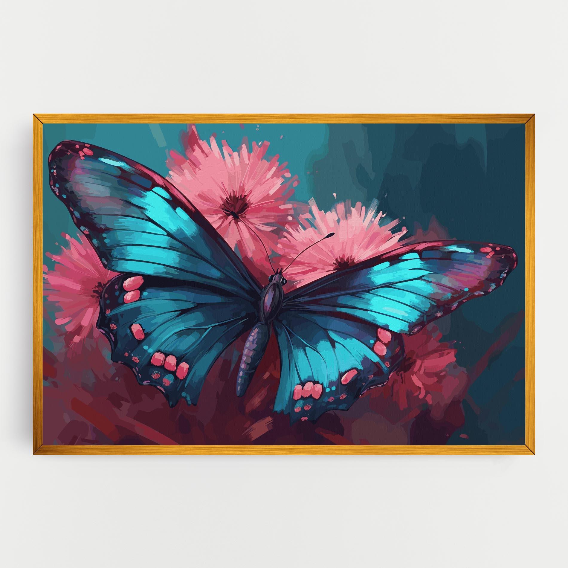 Vászonkép Blue Butterfly On Pink mockup 0