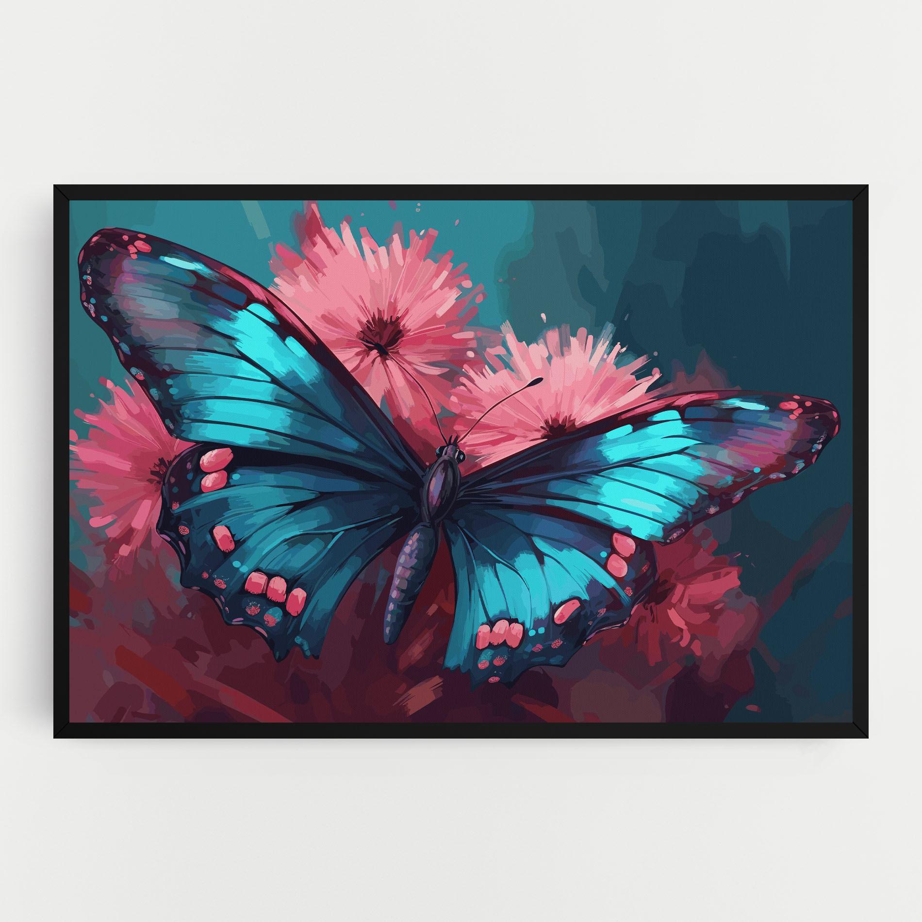 Vászonkép Blue Butterfly On Pink mockup 0
