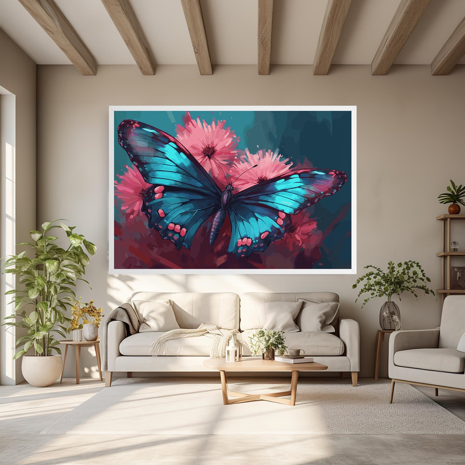 Vászonkép Blue Butterfly On Pink mockup 6