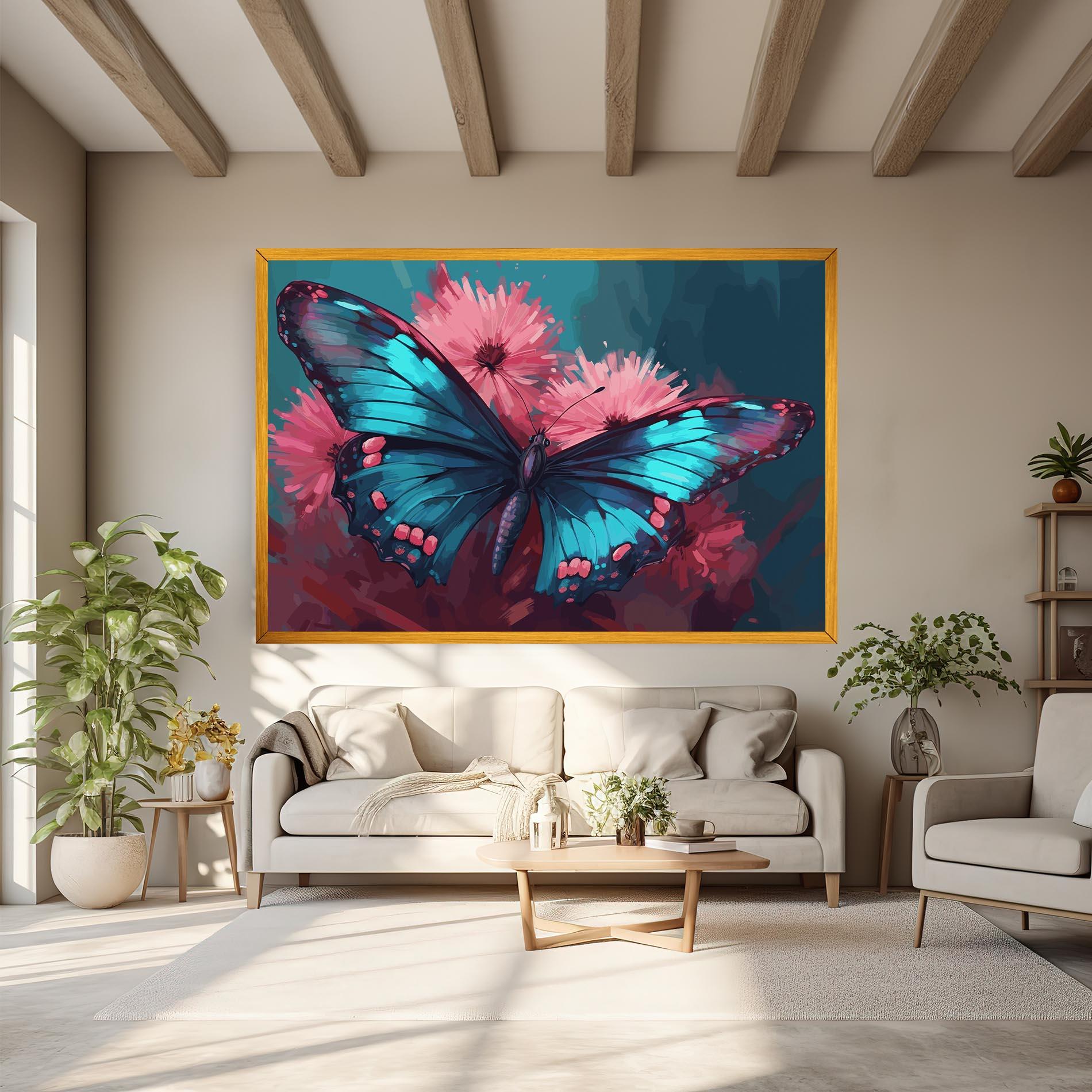 Vászonkép Blue Butterfly On Pink mockup 6