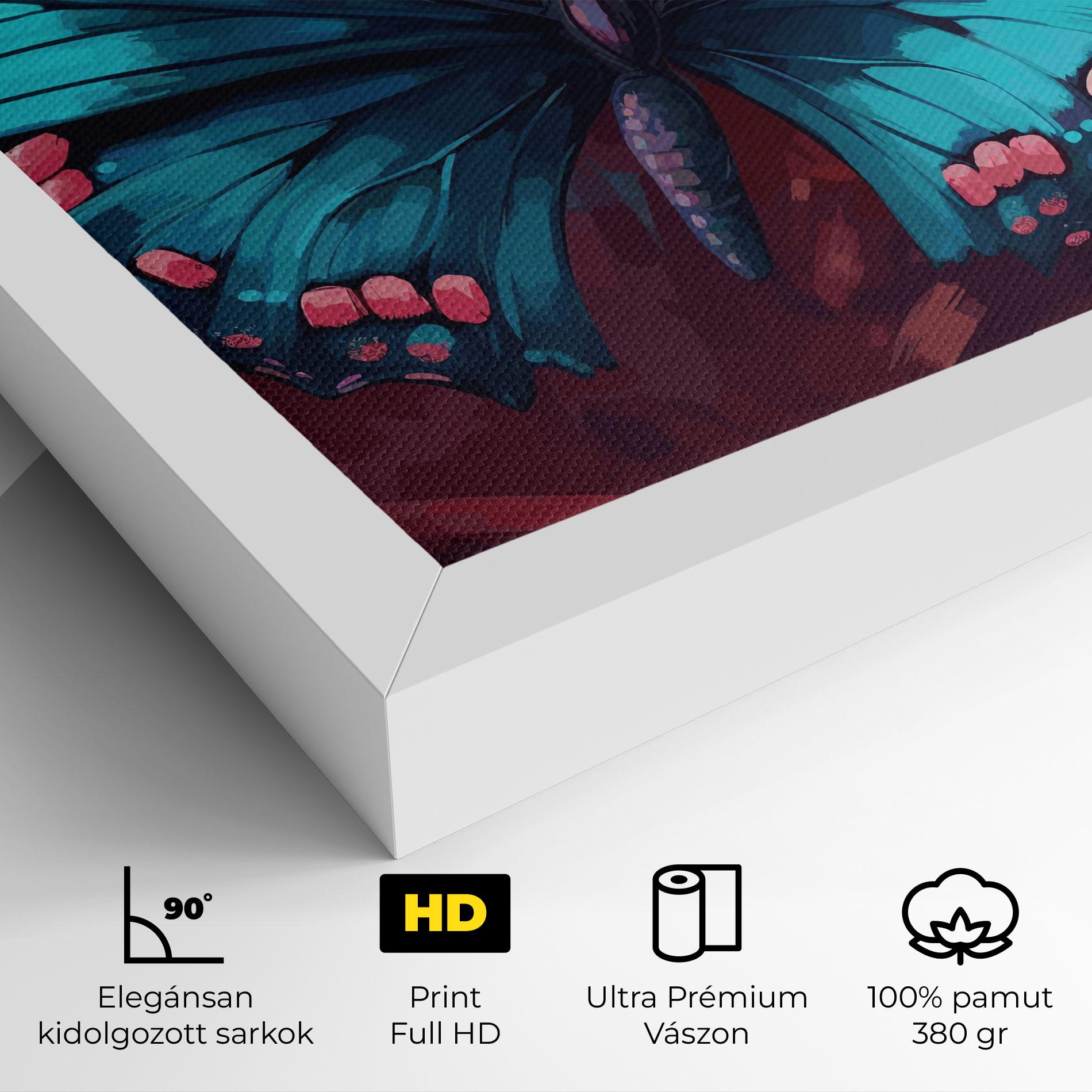 Vászonkép Blue Butterfly On Pink mockup 4