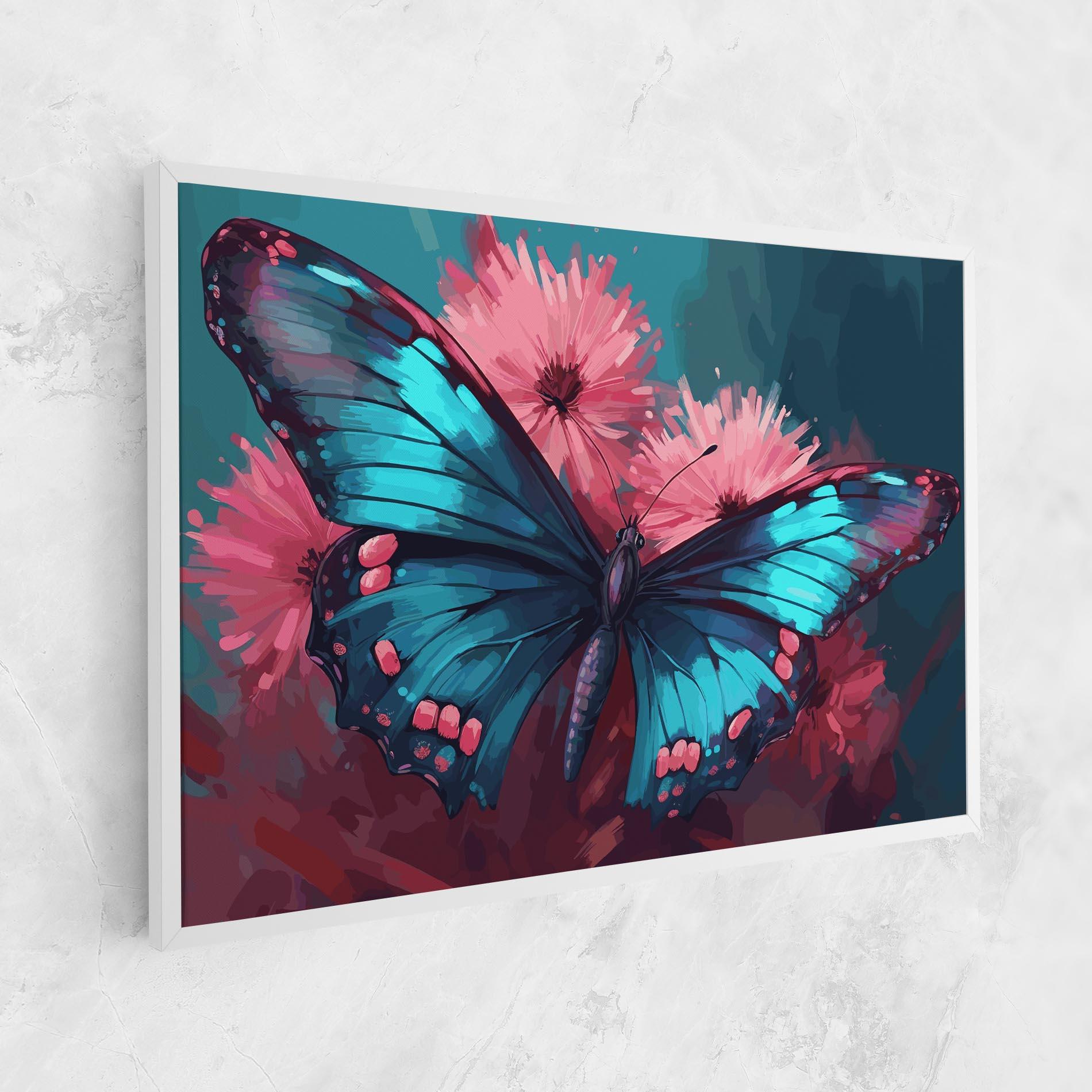 Vászonkép Blue Butterfly On Pink mockup 1