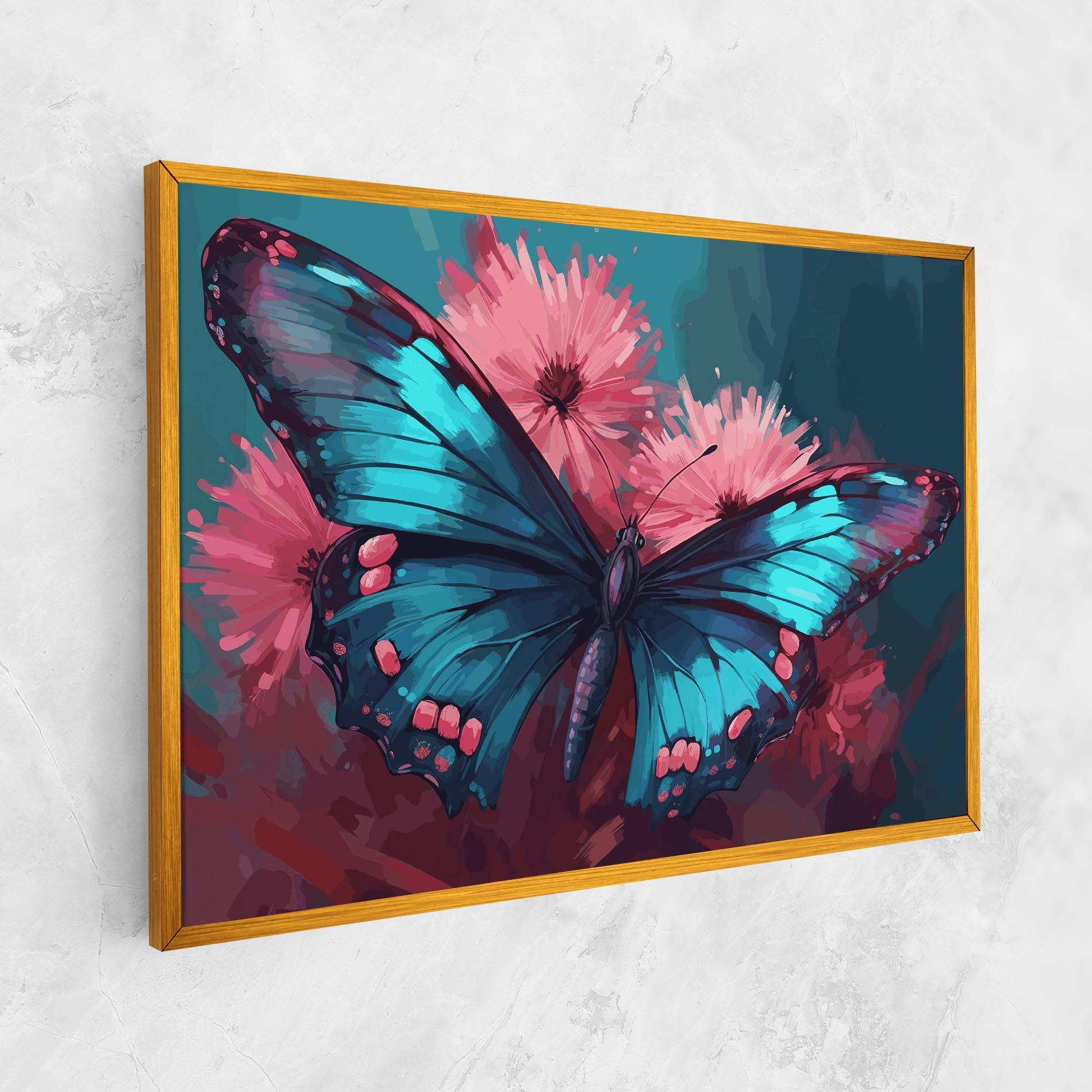 Vászonkép Blue Butterfly On Pink mockup 1