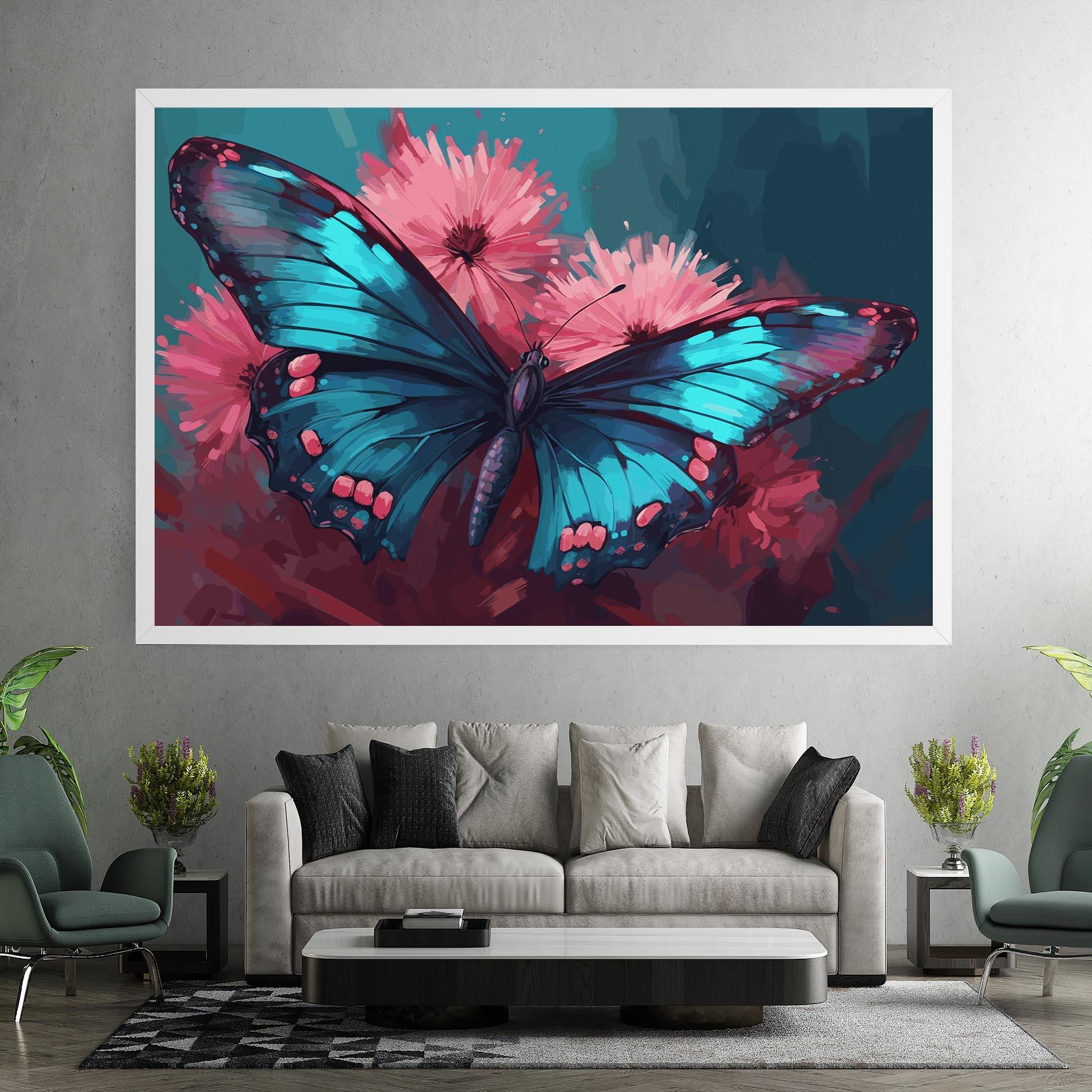 Vászonkép Blue Butterfly On Pink mockup 7