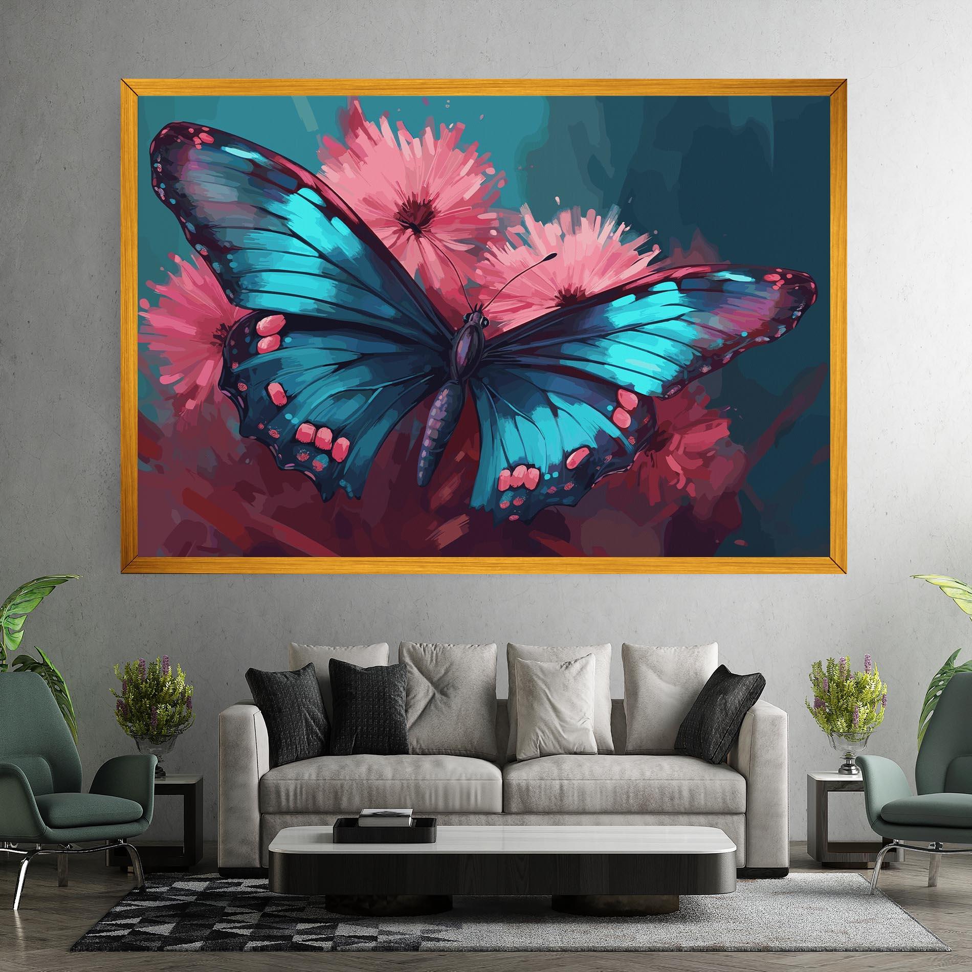 Vászonkép Blue Butterfly On Pink mockup 7