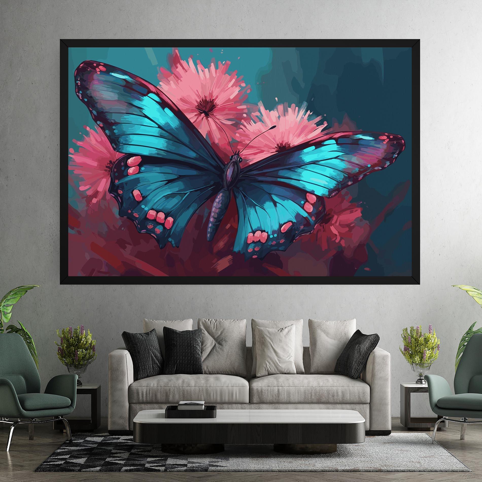 Vászonkép Blue Butterfly On Pink mockup 7