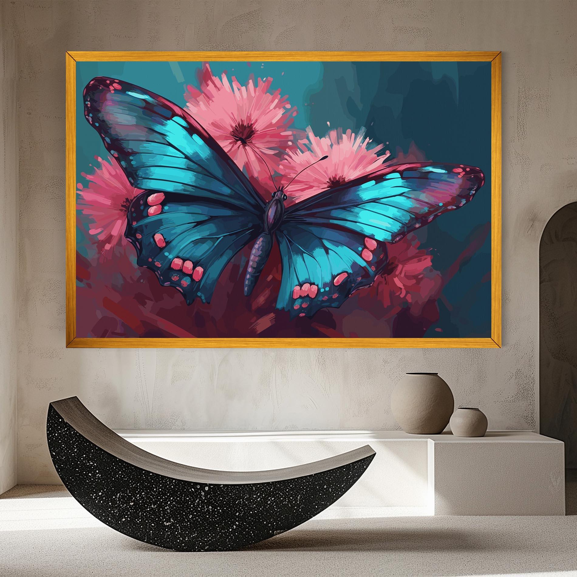 Vászonkép Blue Butterfly On Pink mockup 8