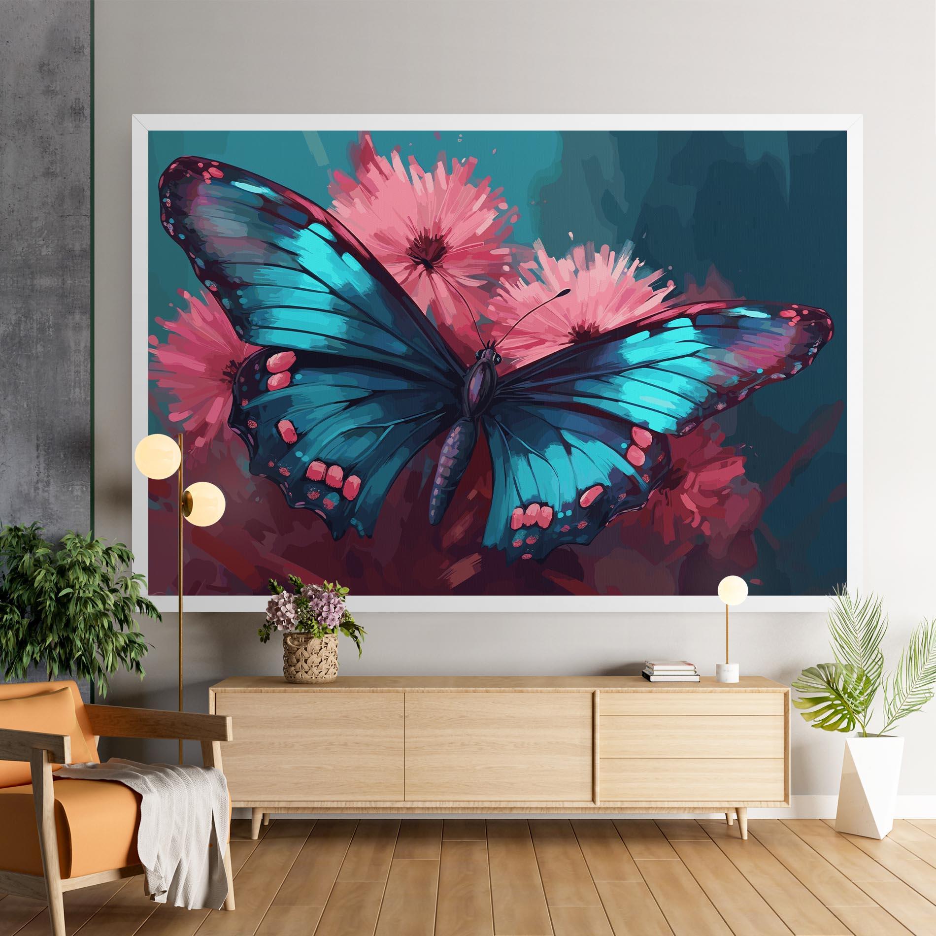 Vászonkép Blue Butterfly On Pink mockup 9