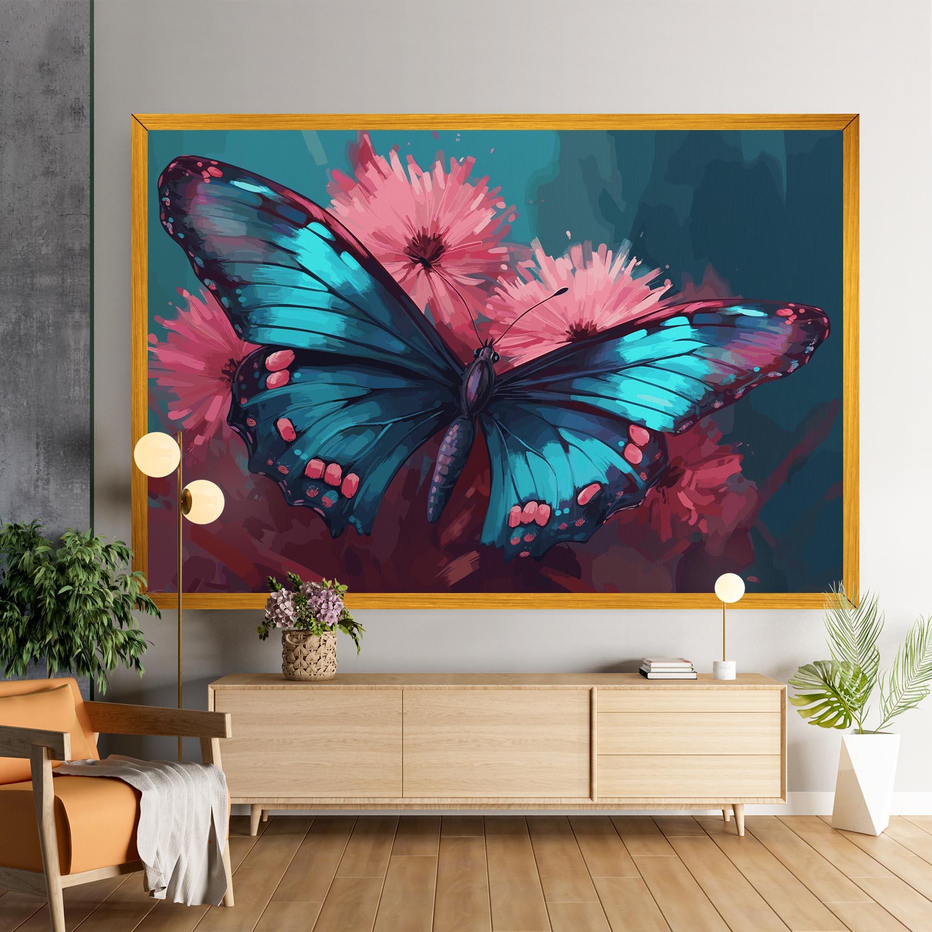 Vászonkép Blue Butterfly On Pink mockup 9