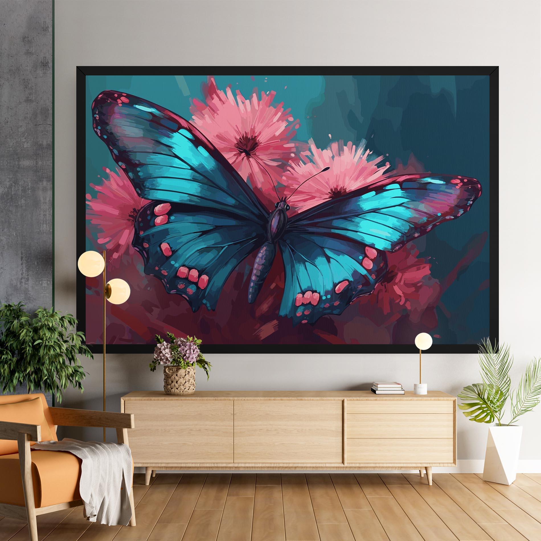 Vászonkép Blue Butterfly On Pink mockup 9