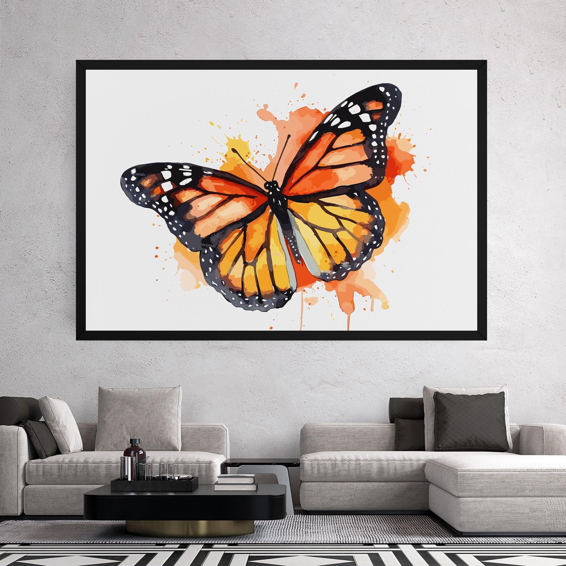 Vászonkép Orange Watercolor Butterfly mockup 2