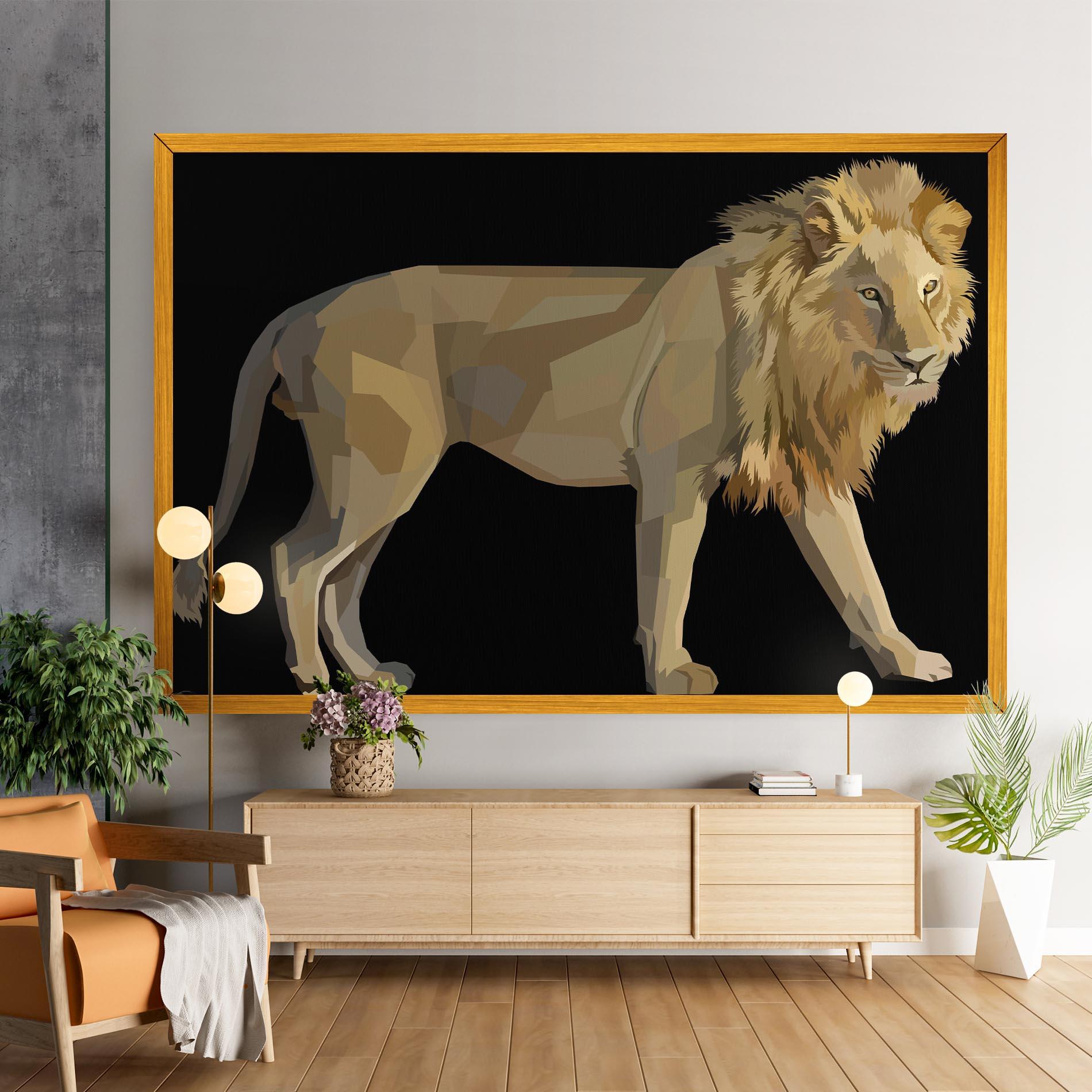 Vászonkép Lion Art On Black mockup 9