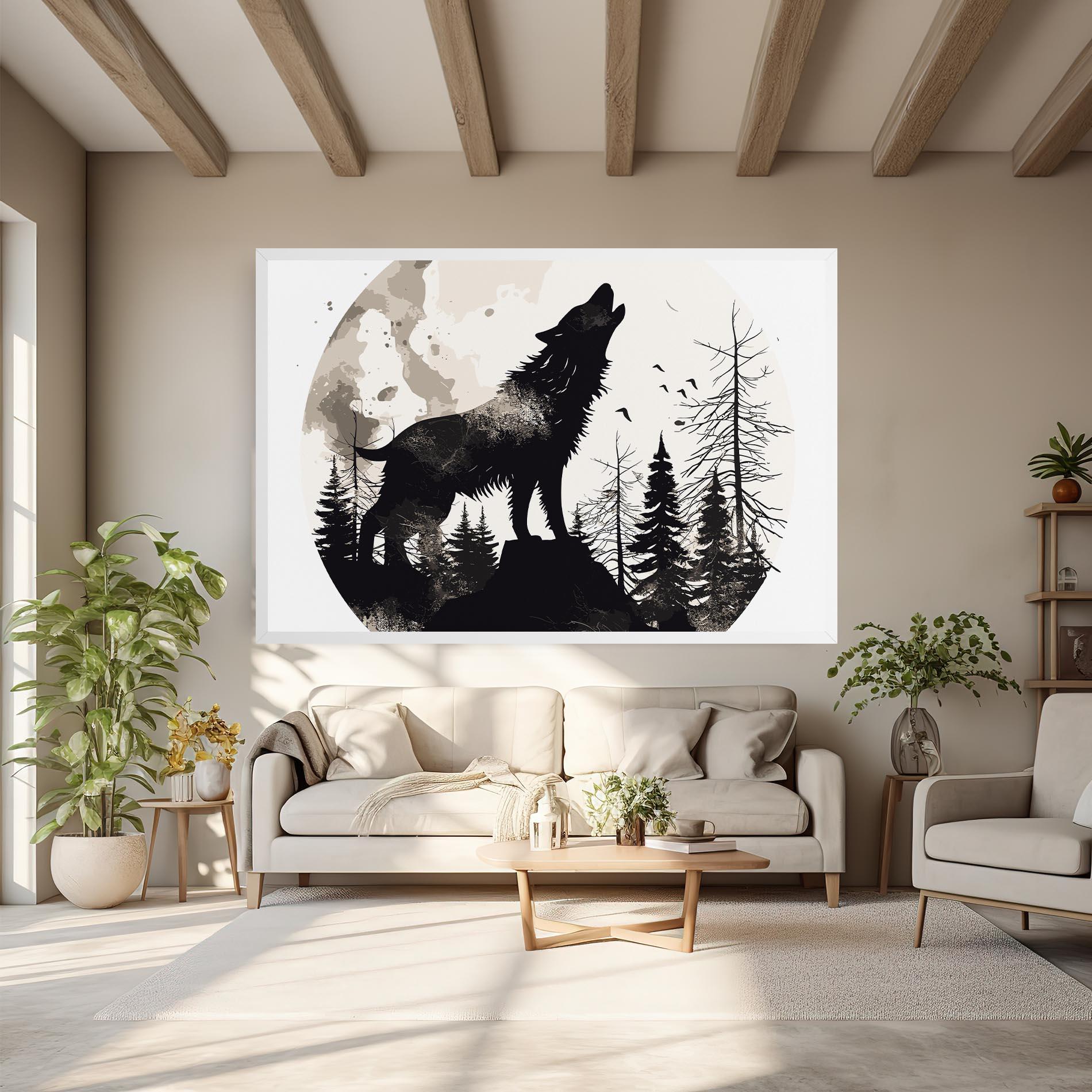 Vászonkép Black On Cream Wolf mockup 6
