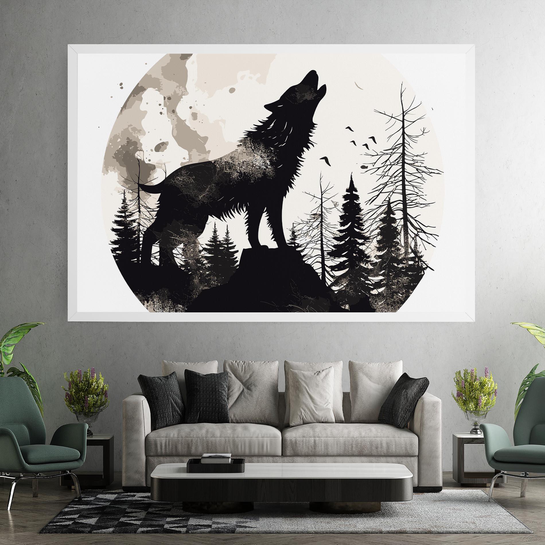 Vászonkép Black On Cream Wolf mockup 7