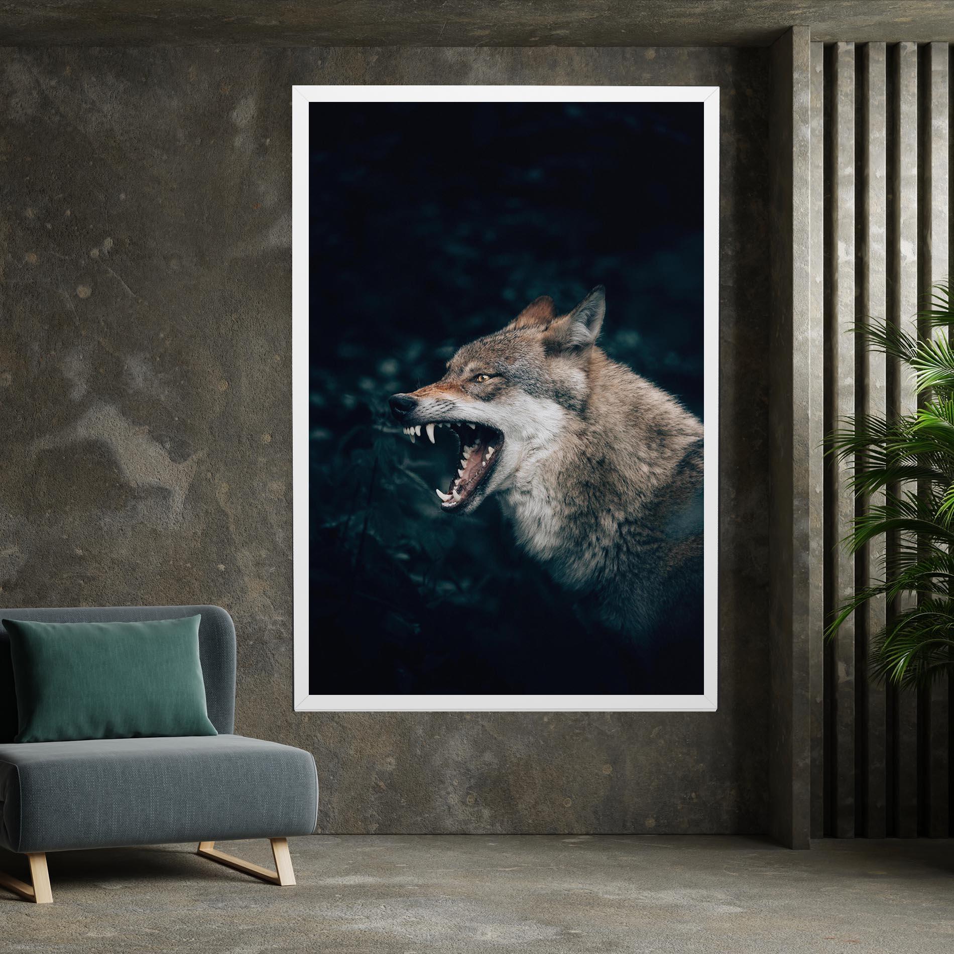 Vászonkép Angry Wolf In The Forest mockup 7
