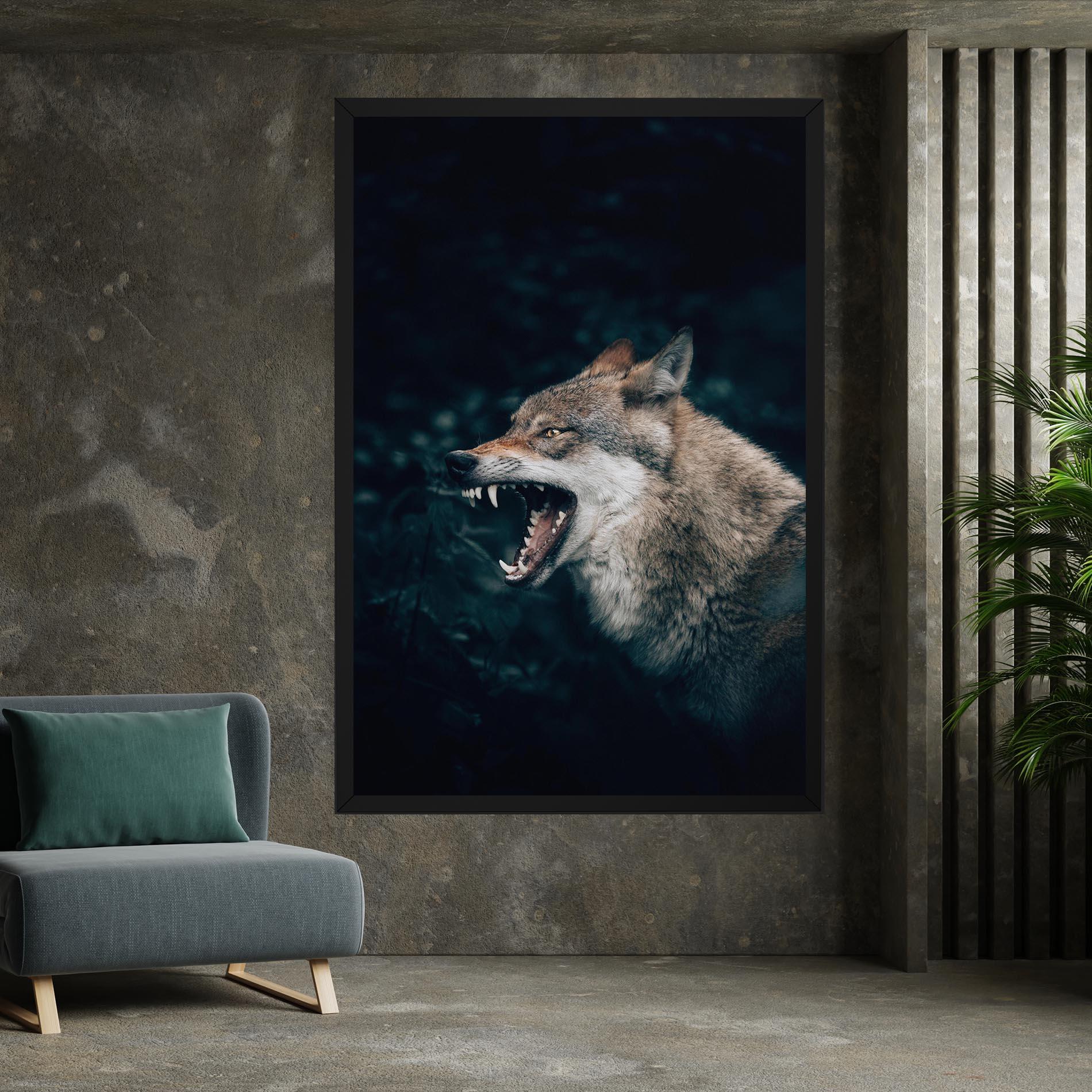 Vászonkép Angry Wolf In The Forest mockup 7