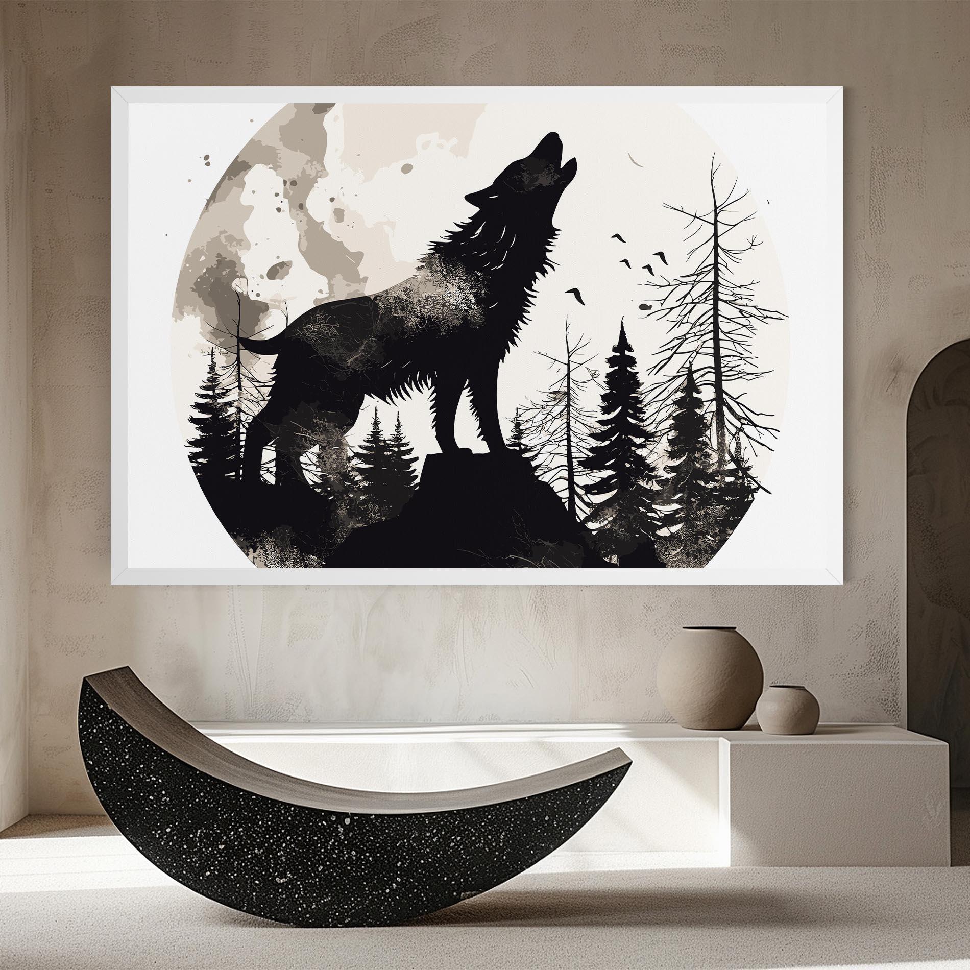 Vászonkép Black On Cream Wolf mockup 8