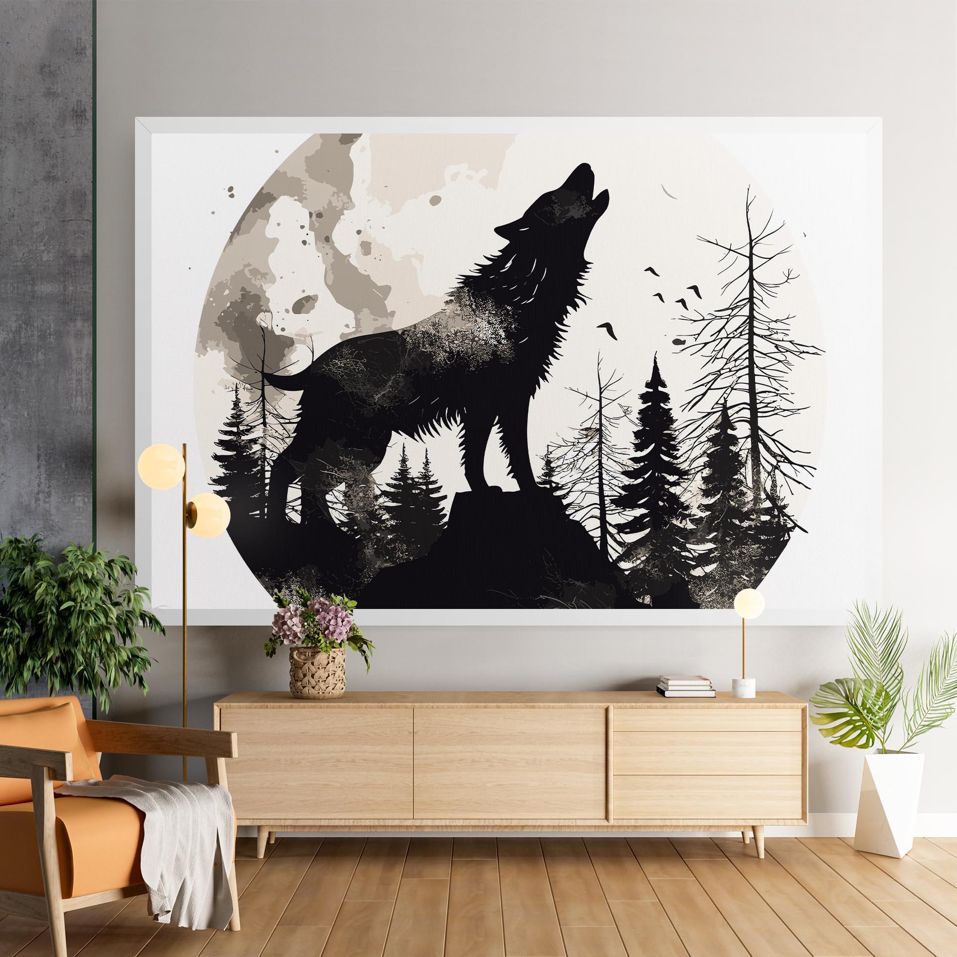 Vászonkép Black On Cream Wolf mockup 9