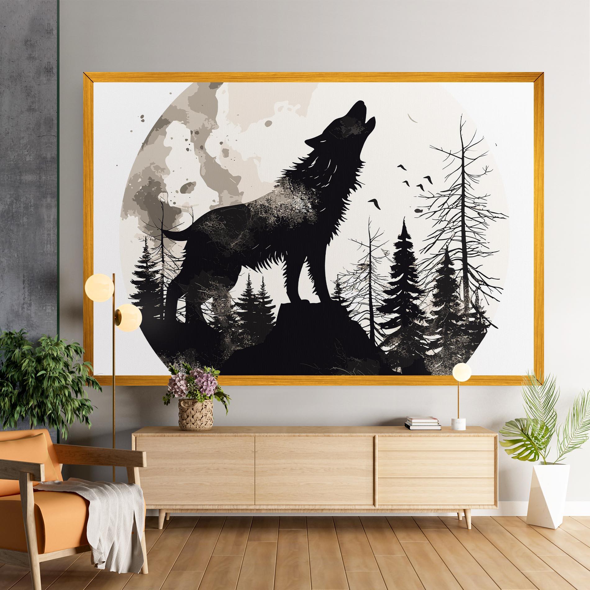 Vászonkép Black On Cream Wolf mockup 9