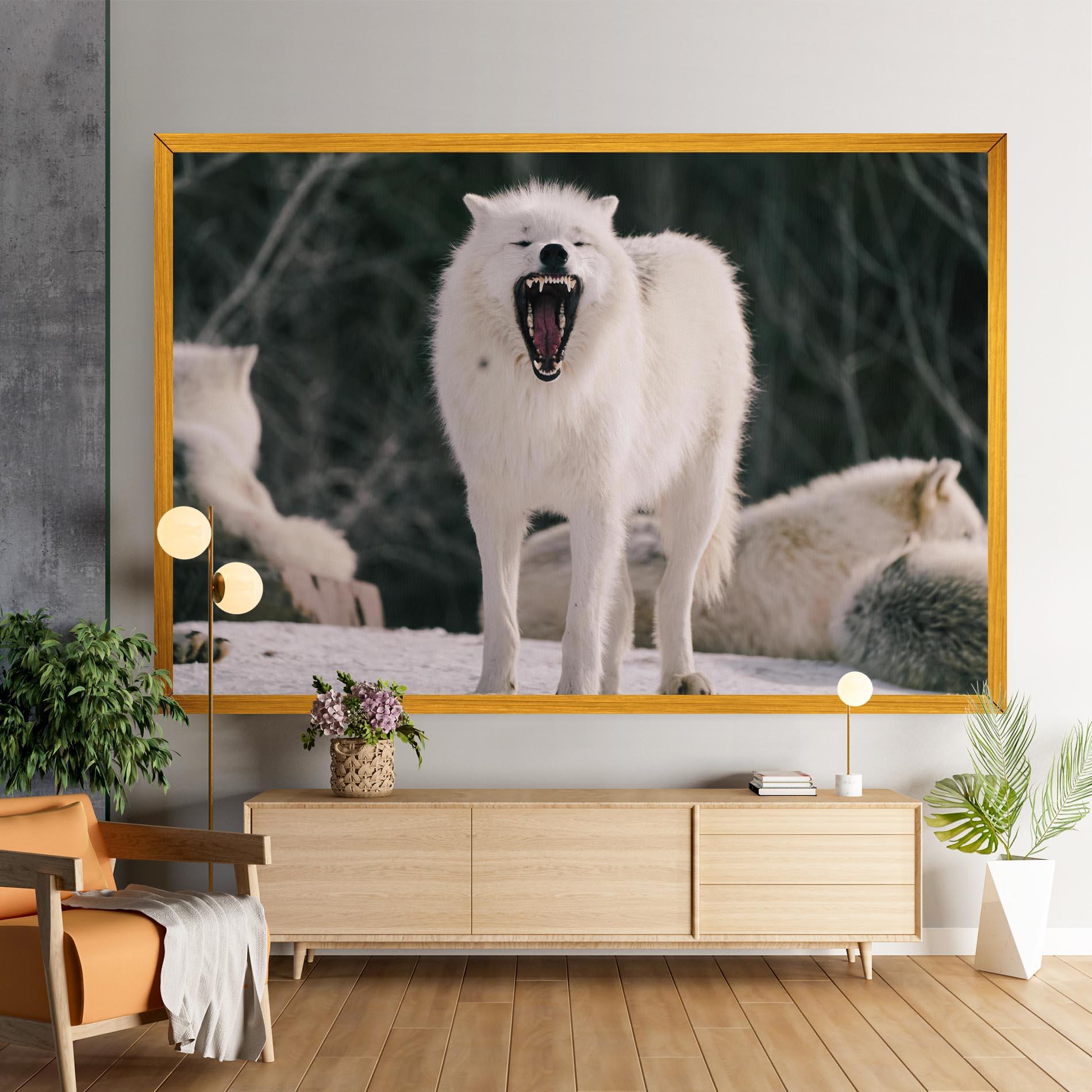 Vászonkép Laughing White Wolf mockup 9