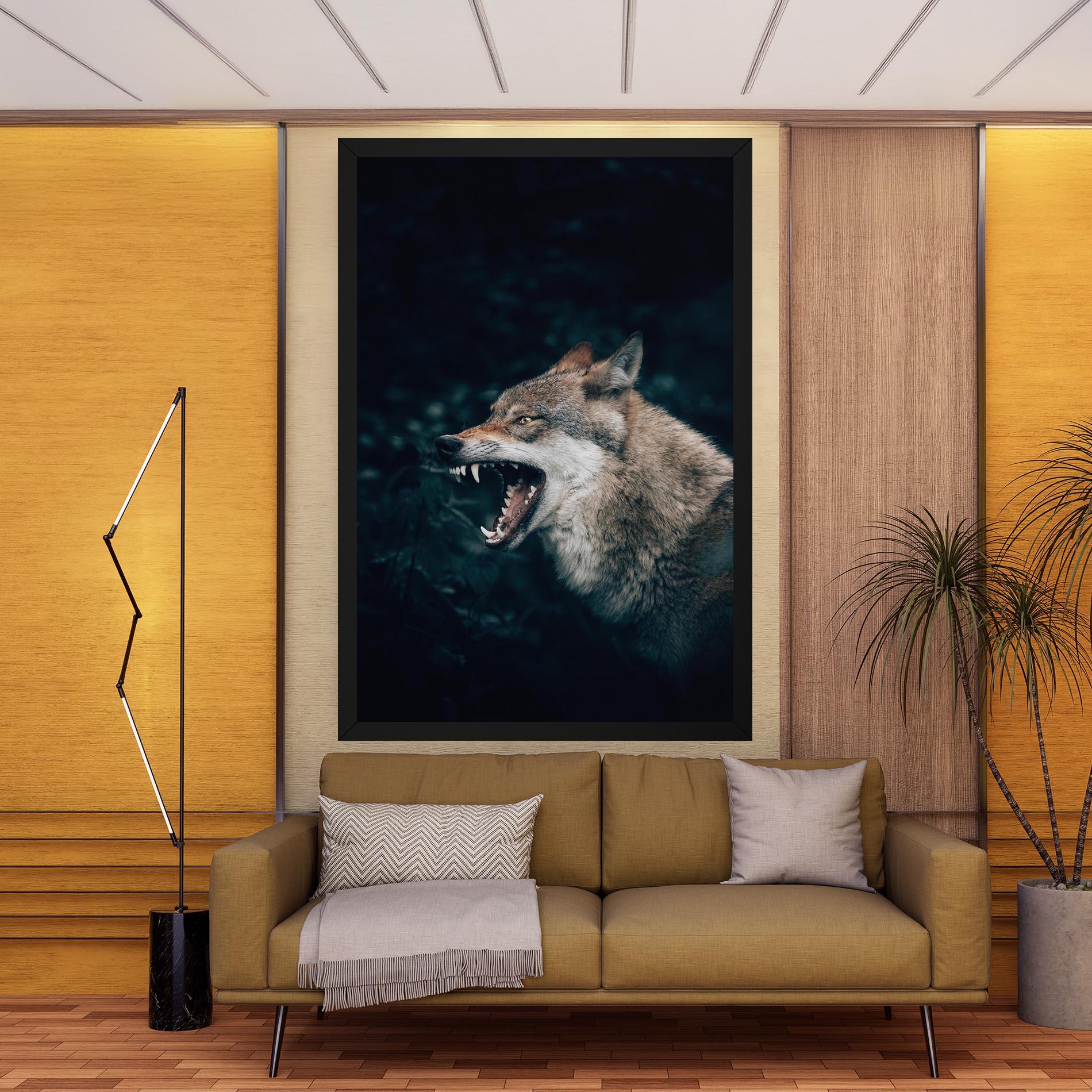 Vászonkép Angry Wolf In The Forest mockup 9