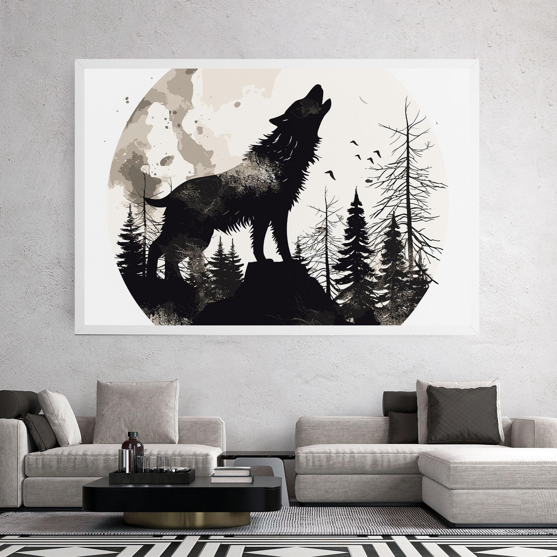 Vászonkép Black On Cream Wolf mockup 2