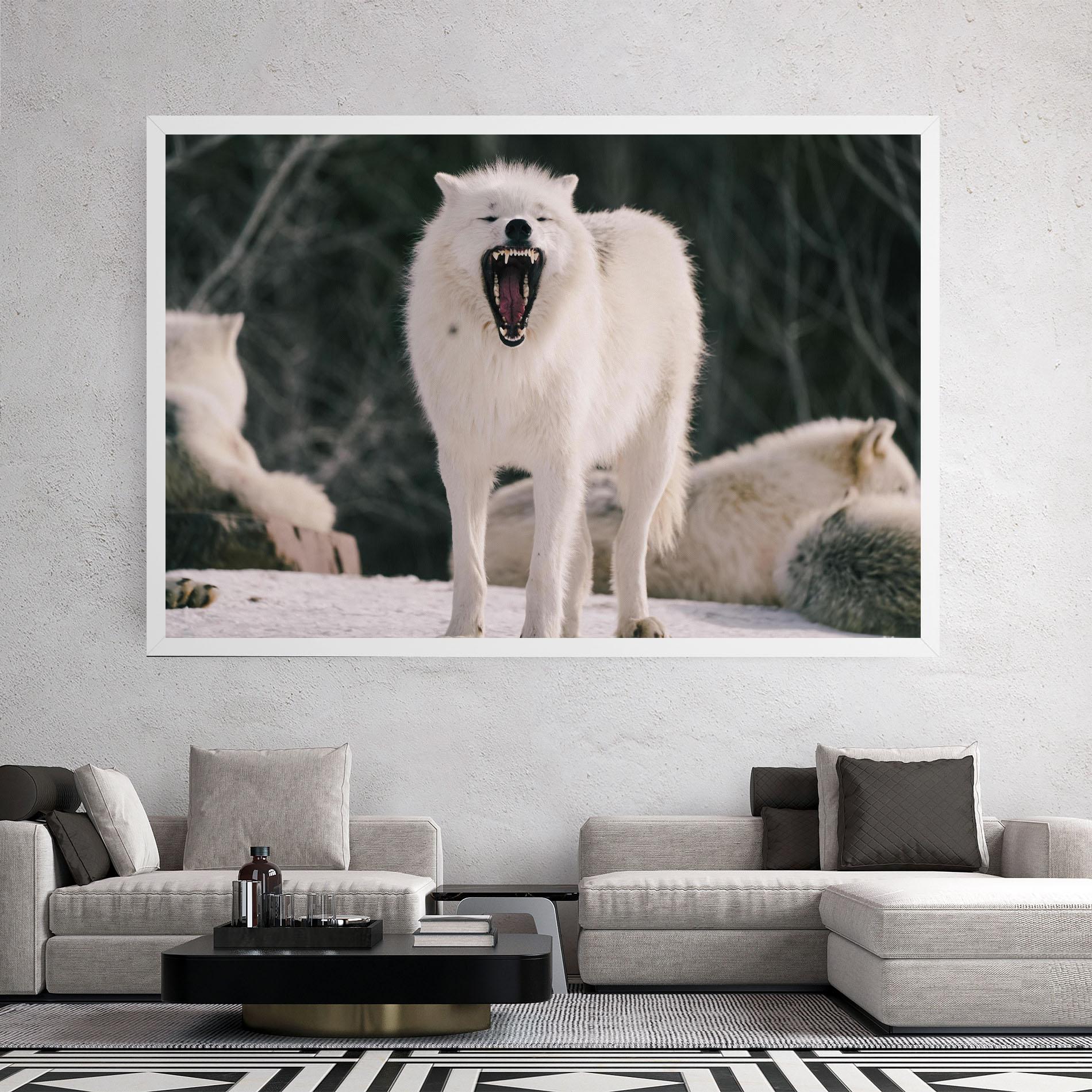 Vászonkép Laughing White Wolf mockup 2
