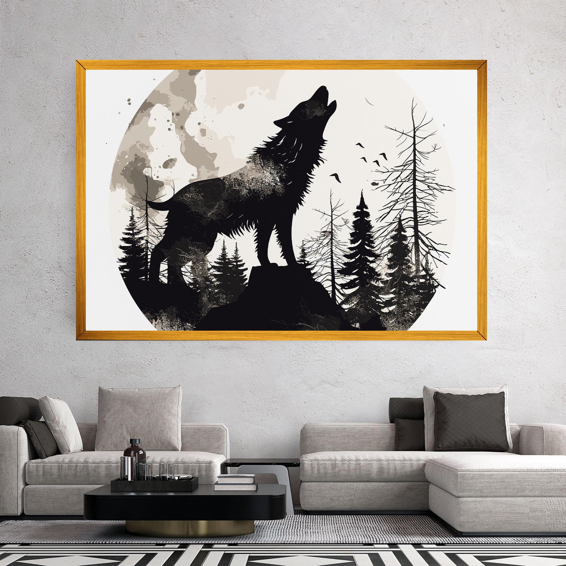 Vászonkép Black On Cream Wolf mockup 2