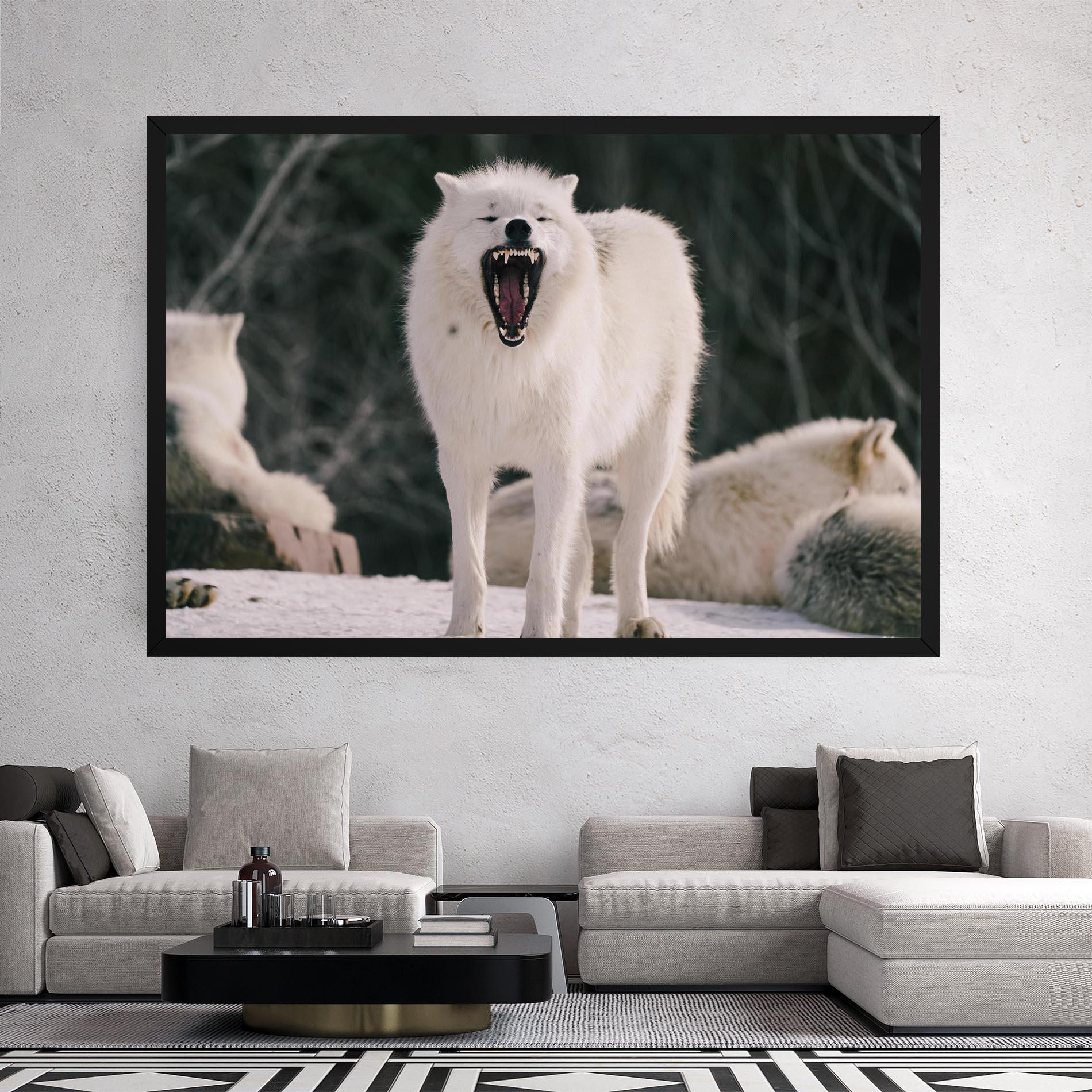 Vászonkép Laughing White Wolf mockup 2