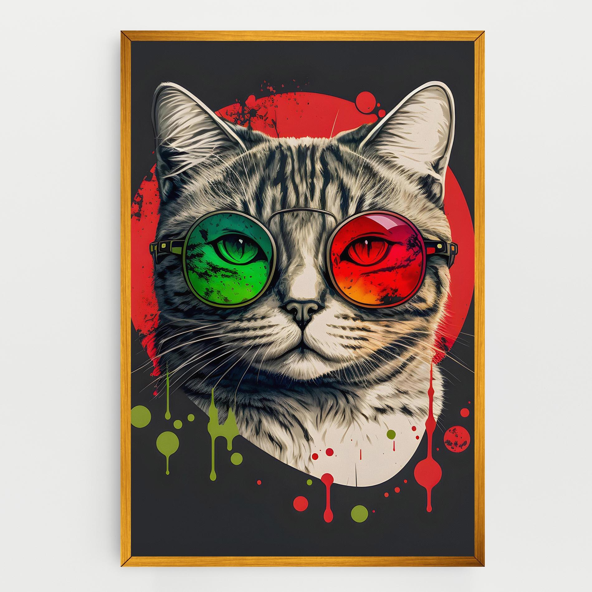 Vászonkép Green Red Glasses Cat mockup 0