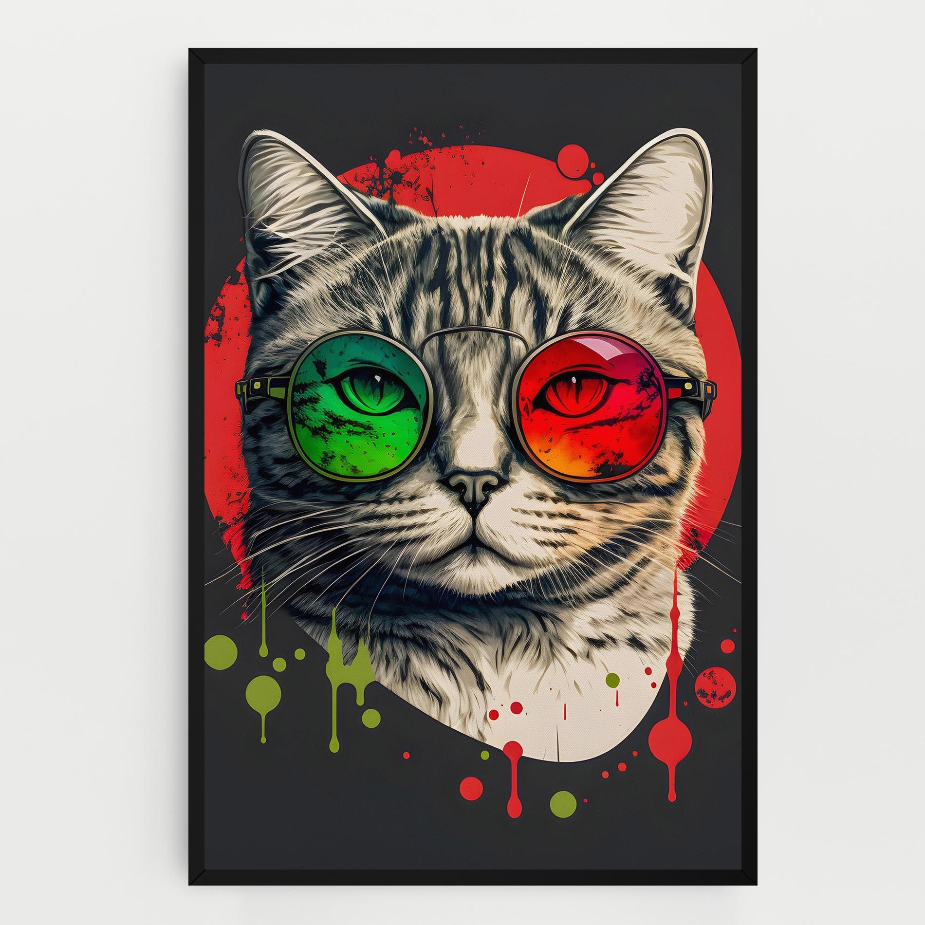 Vászonkép Green Red Glasses Cat mockup 0