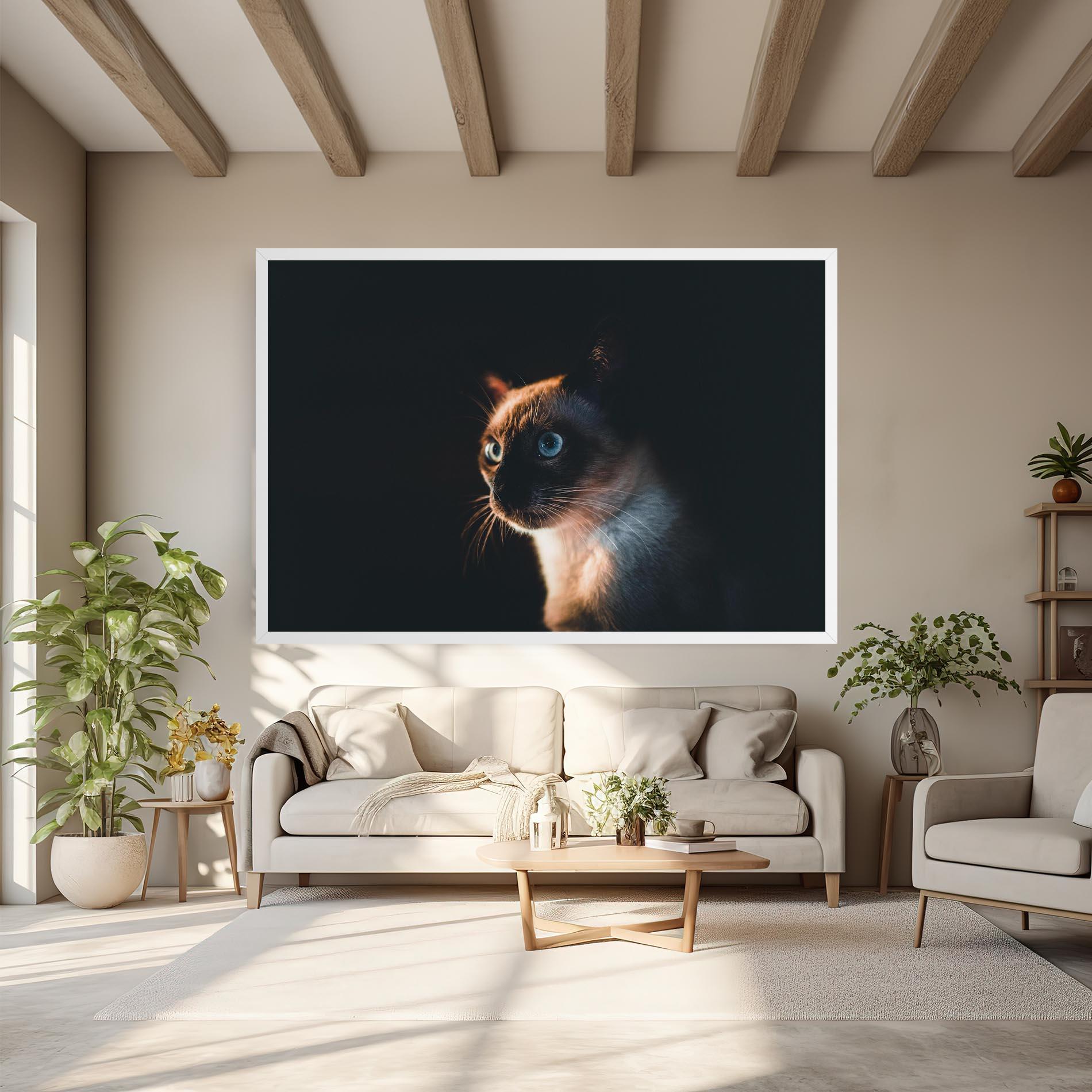 Vászonkép Blue Eyes Cat In Dark mockup 6