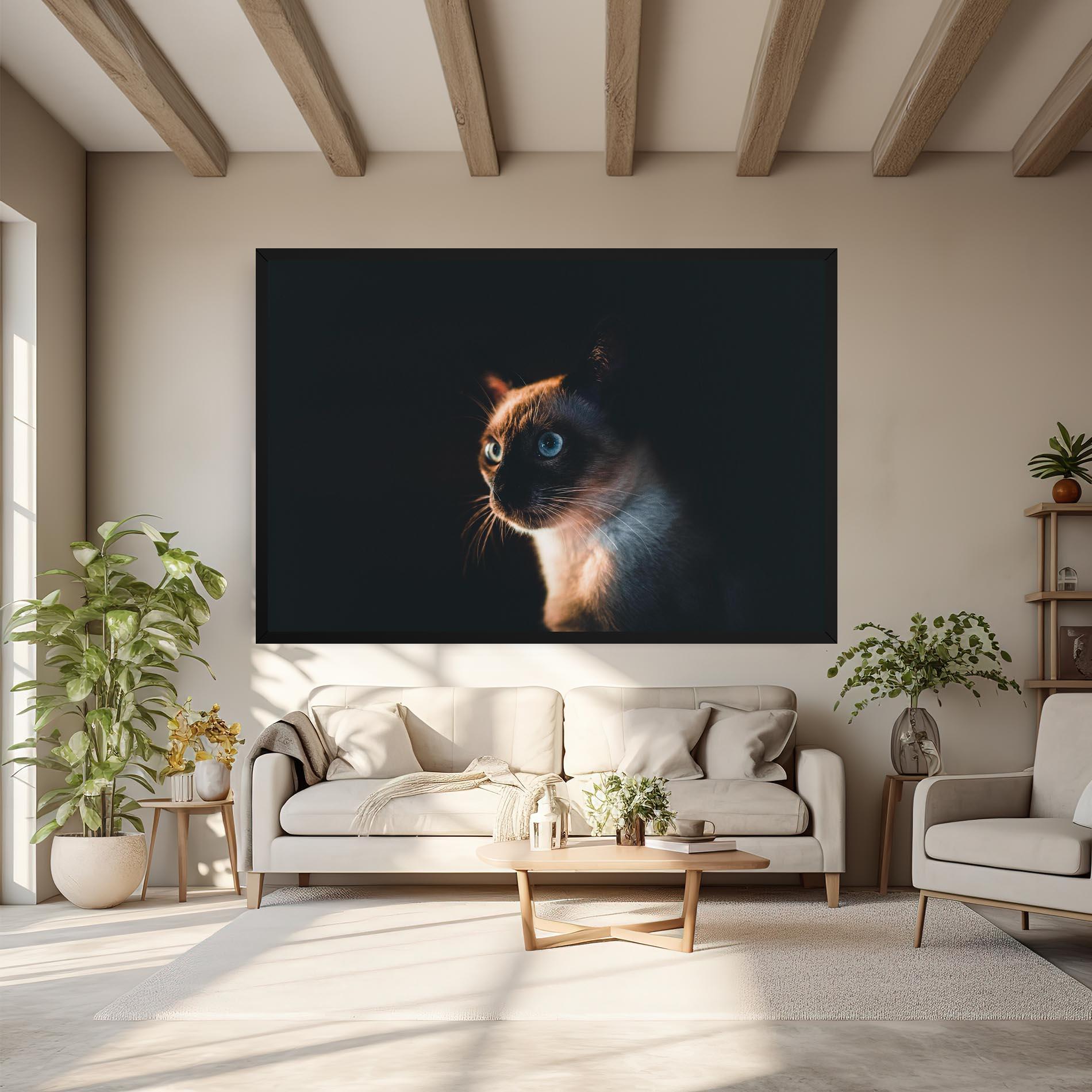 Vászonkép Blue Eyes Cat In Dark mockup 6