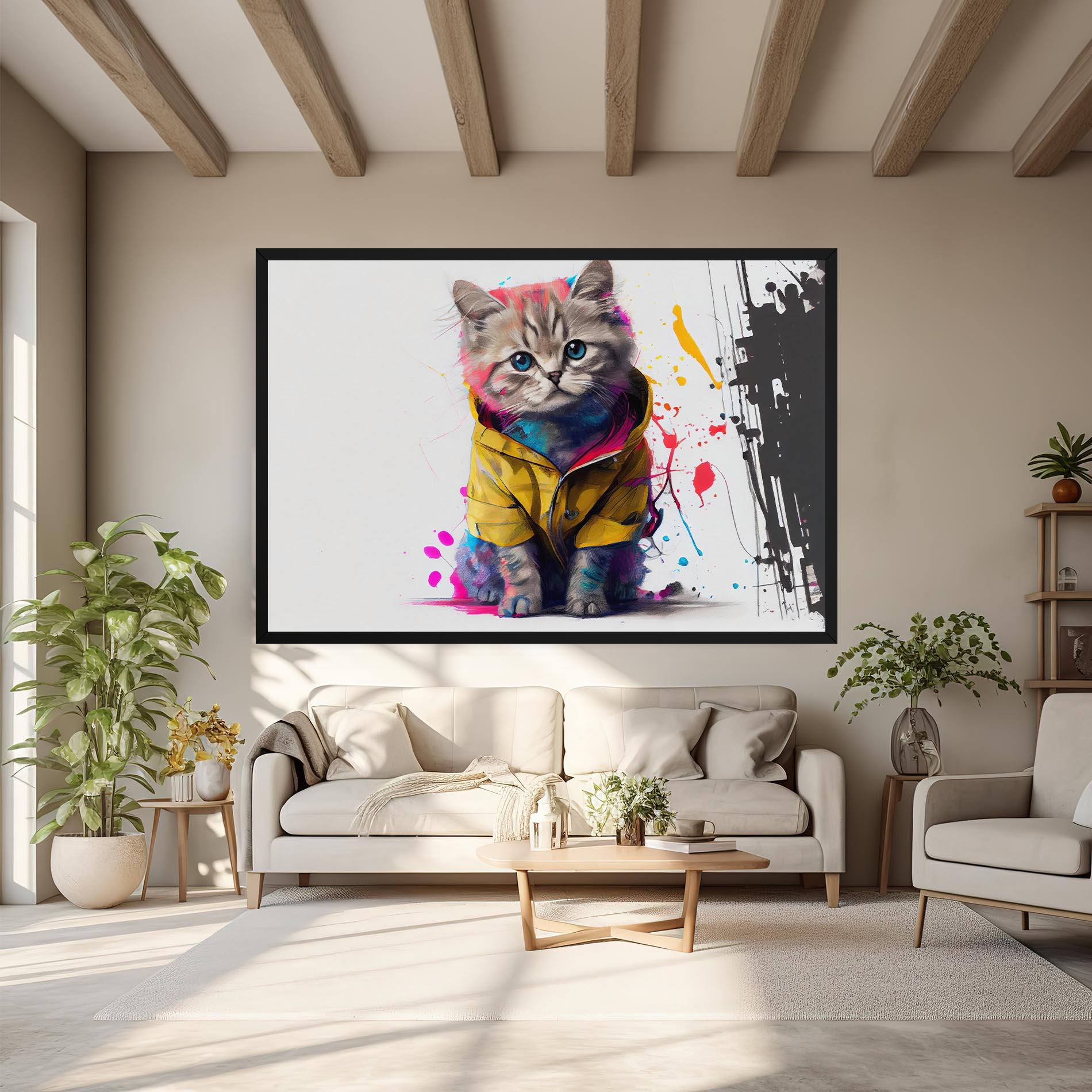 Vászonkép Fluffy Kitten With Clothes mockup 6