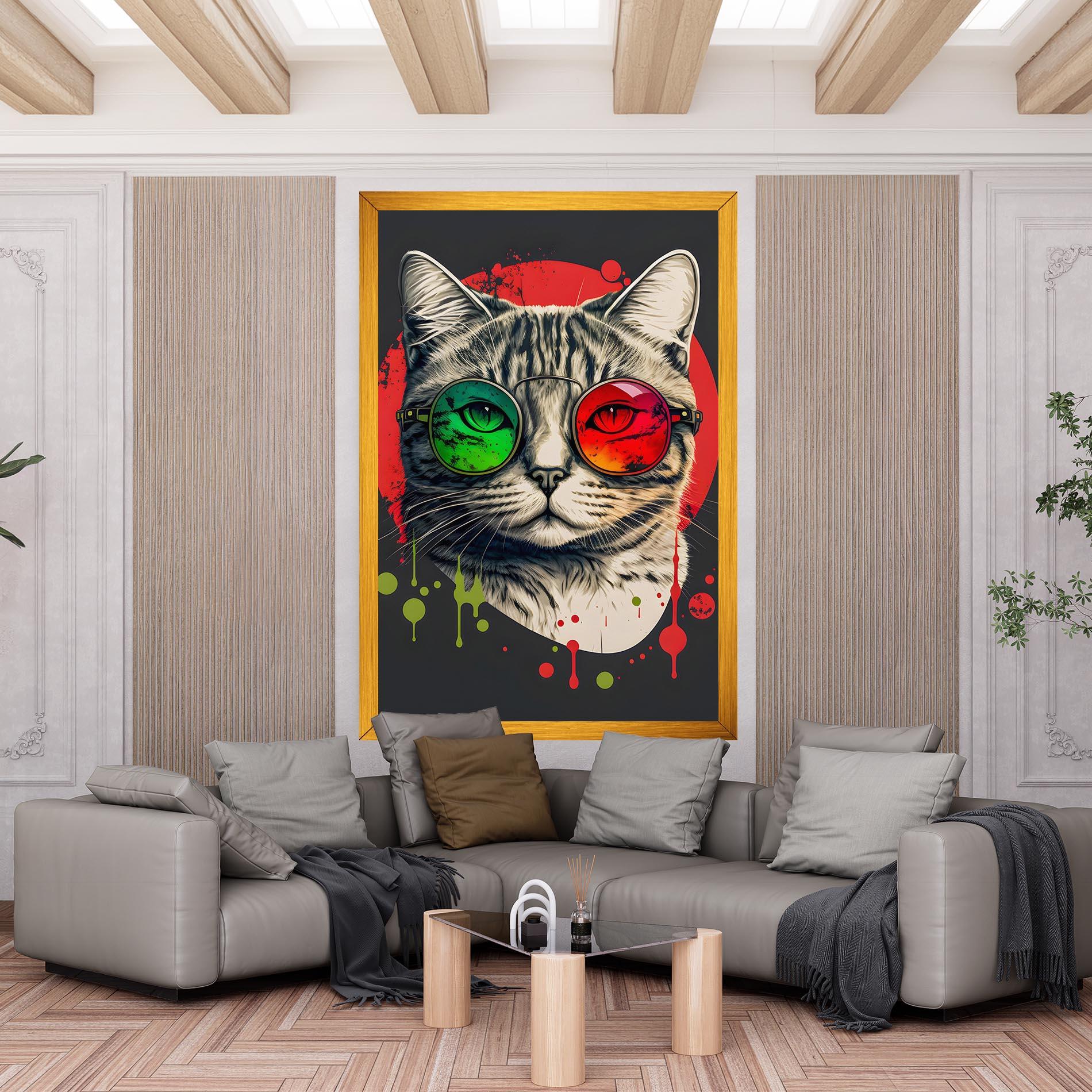 Vászonkép Green Red Glasses Cat mockup 6