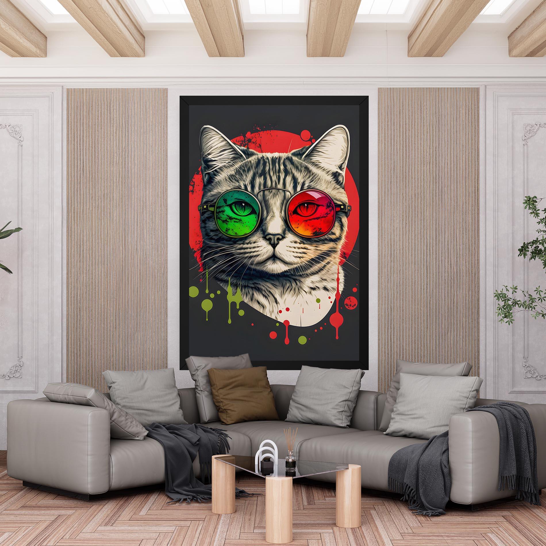Vászonkép Green Red Glasses Cat mockup 6