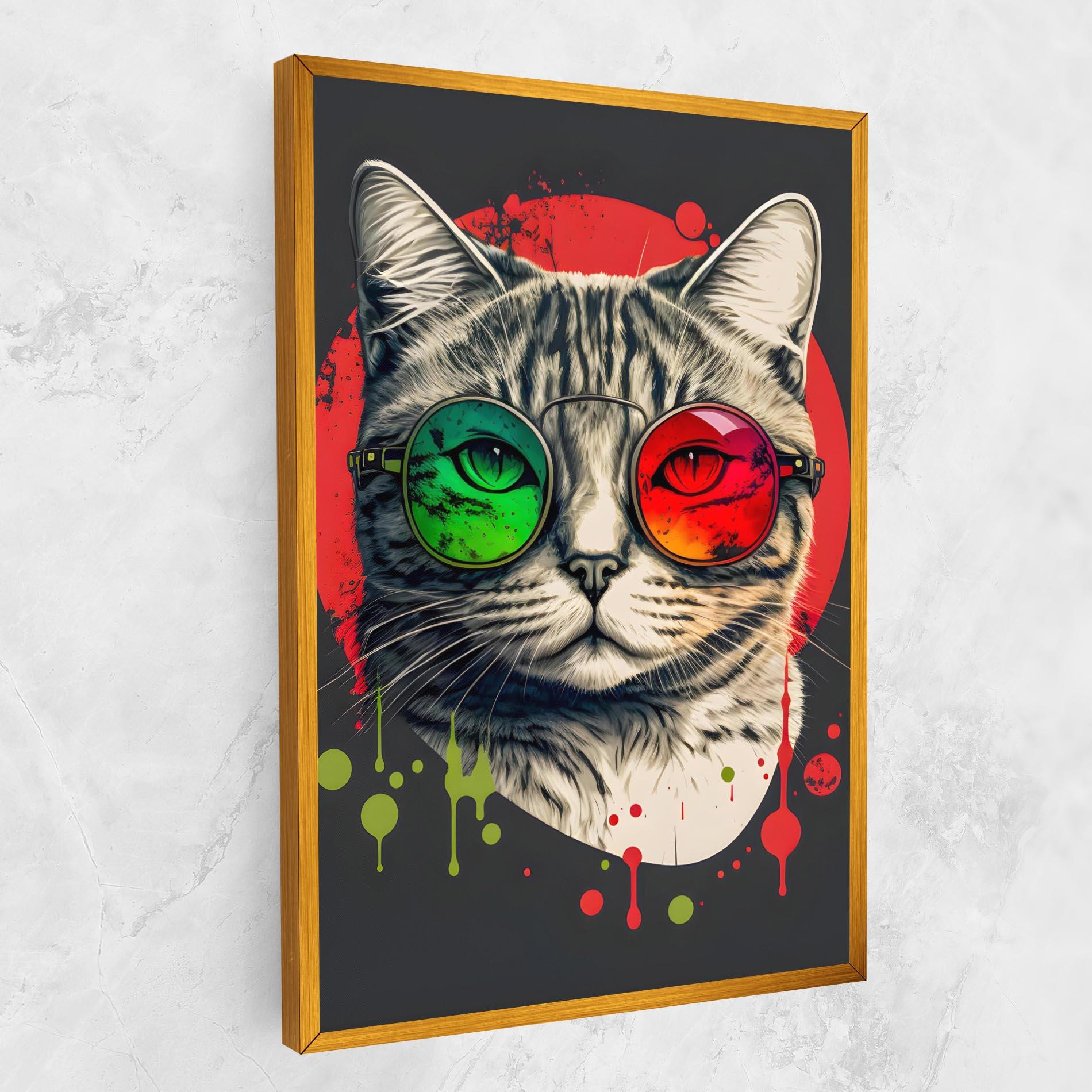 Vászonkép Green Red Glasses Cat mockup 1