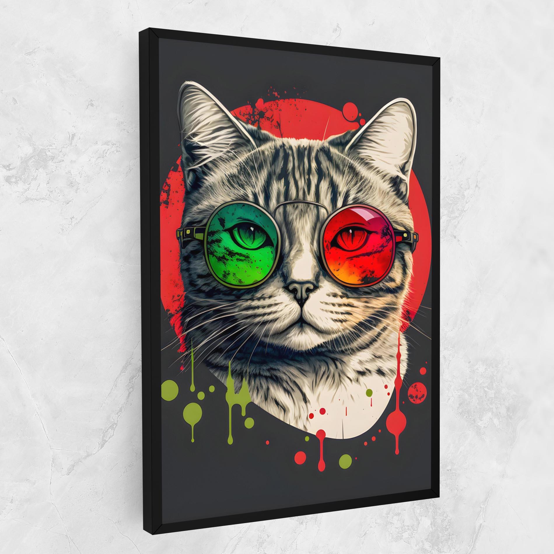 Vászonkép Green Red Glasses Cat mockup 1