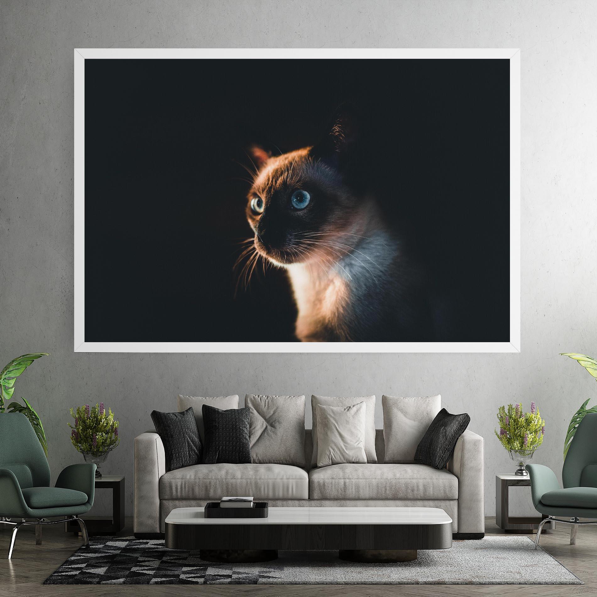 Vászonkép Blue Eyes Cat In Dark mockup 7